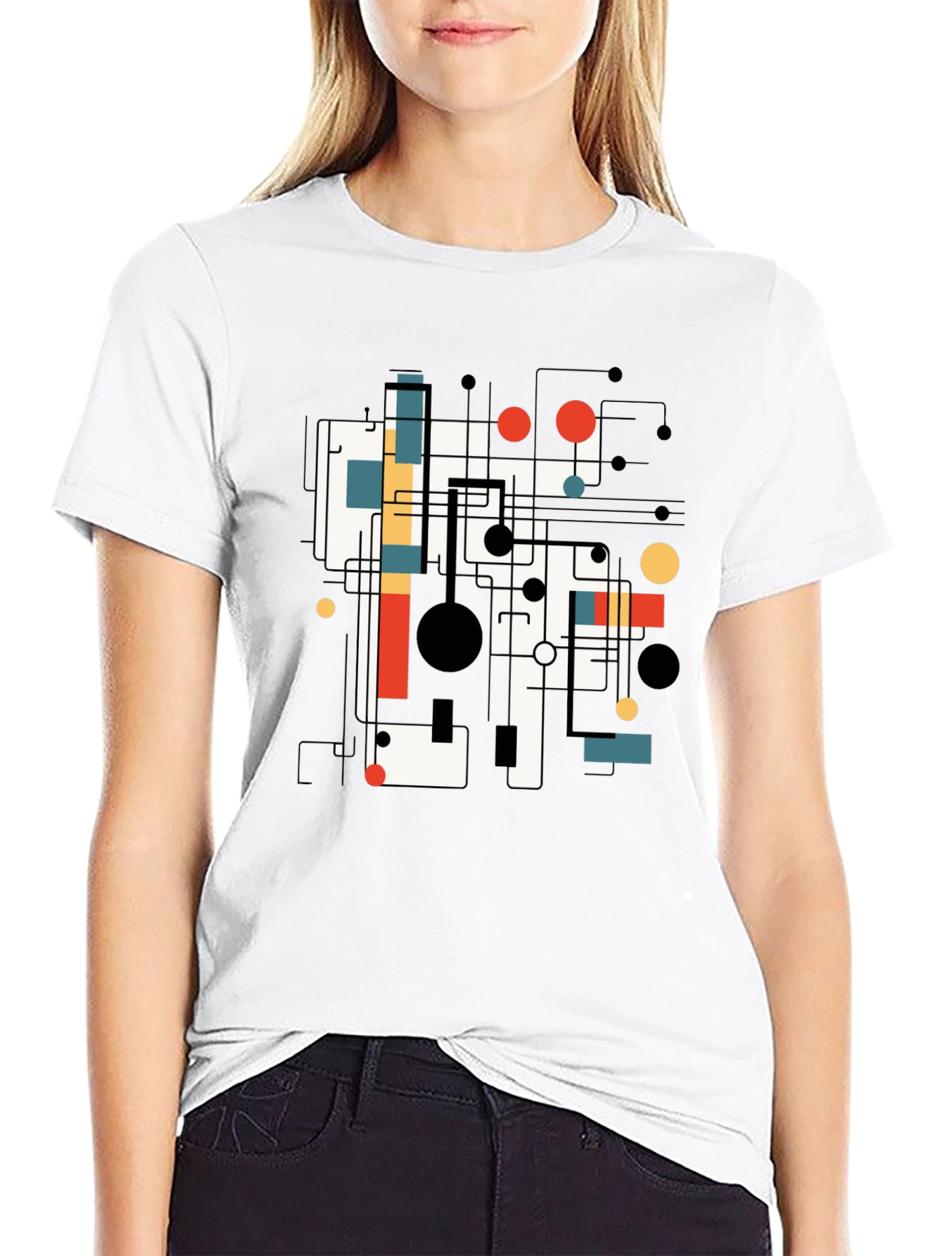 Abstract Graphic Print Tee - Black Casual T-Shirt