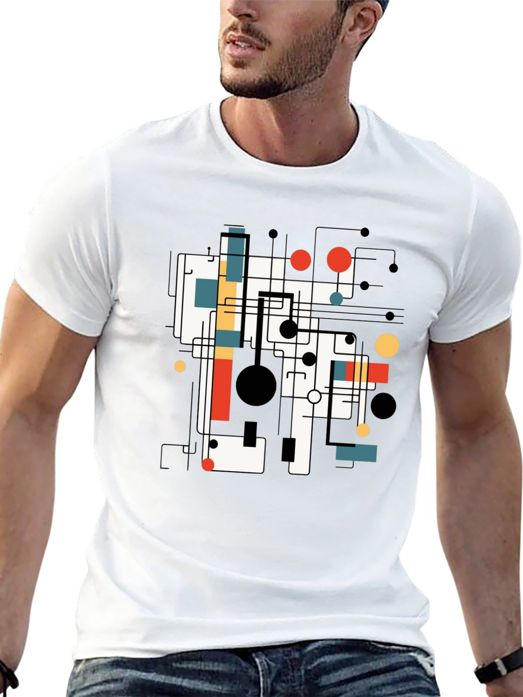 Abstract Graphic Print Tee - Black Casual T-Shirt