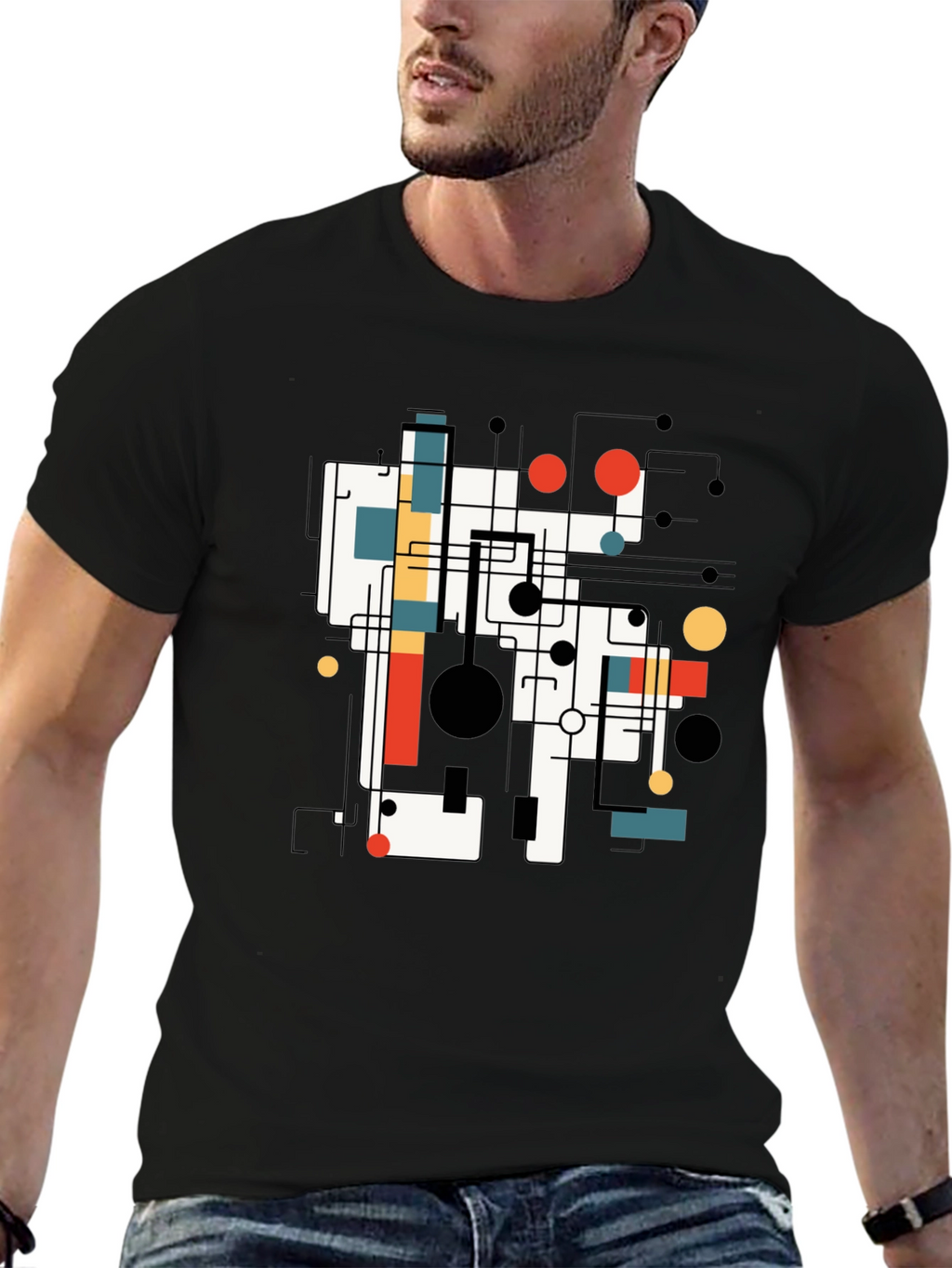 Abstract Graphic Print Tee - Black Casual T-Shirt