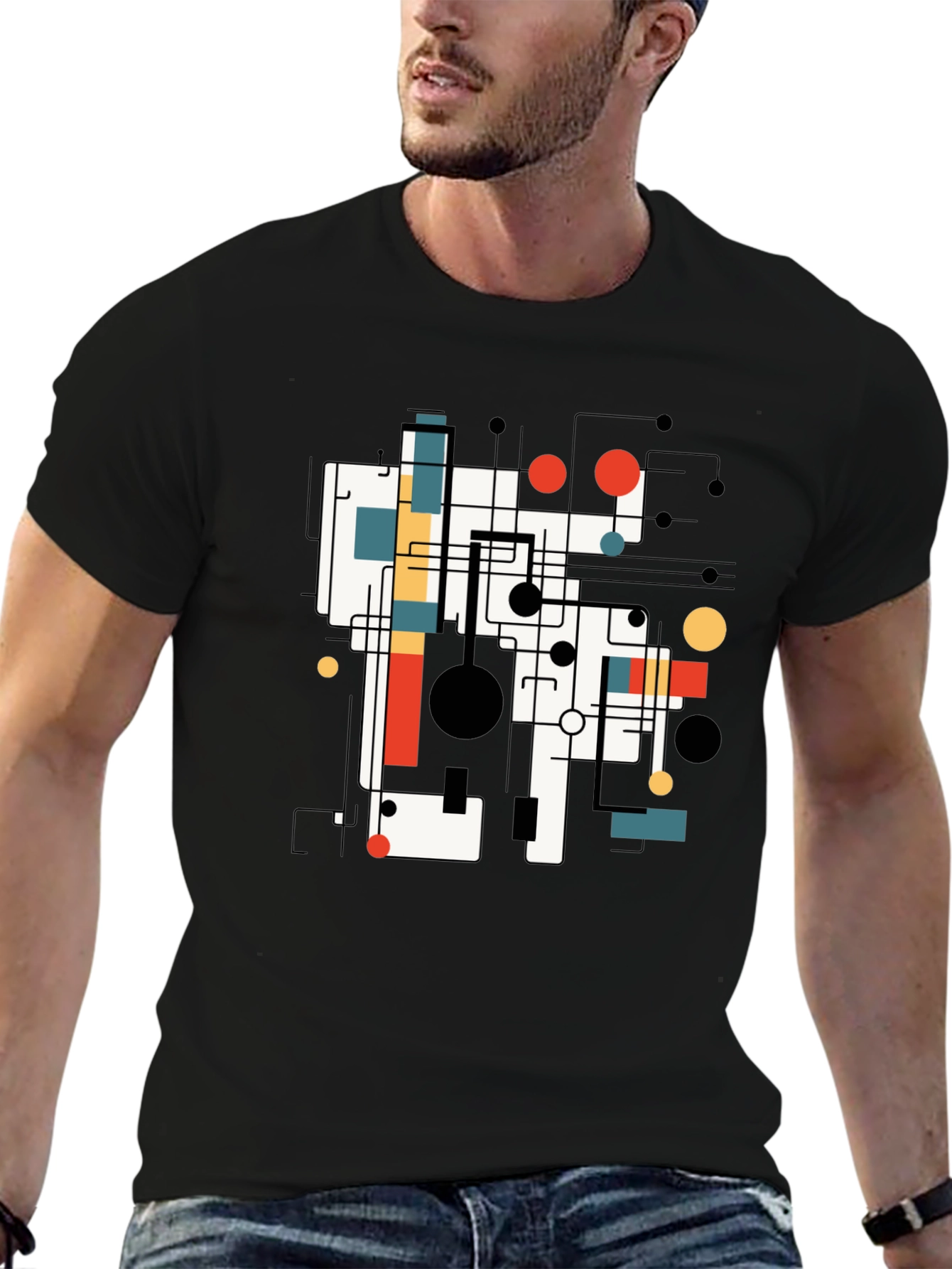 Abstract Graphic Print Tee - Black Casual T-Shirt