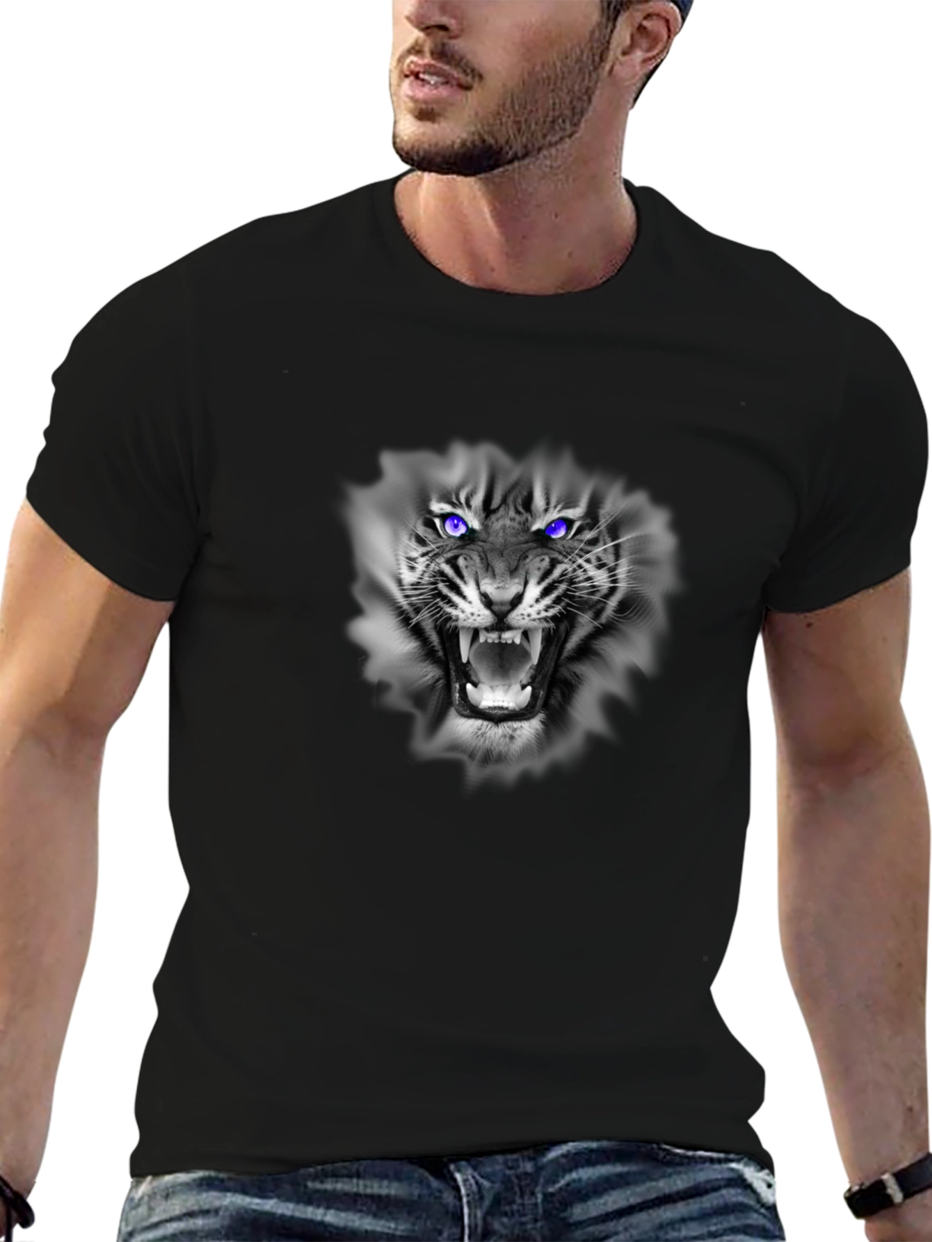 Tiger Graphic T-Shirt - Fierce Blue Eyes