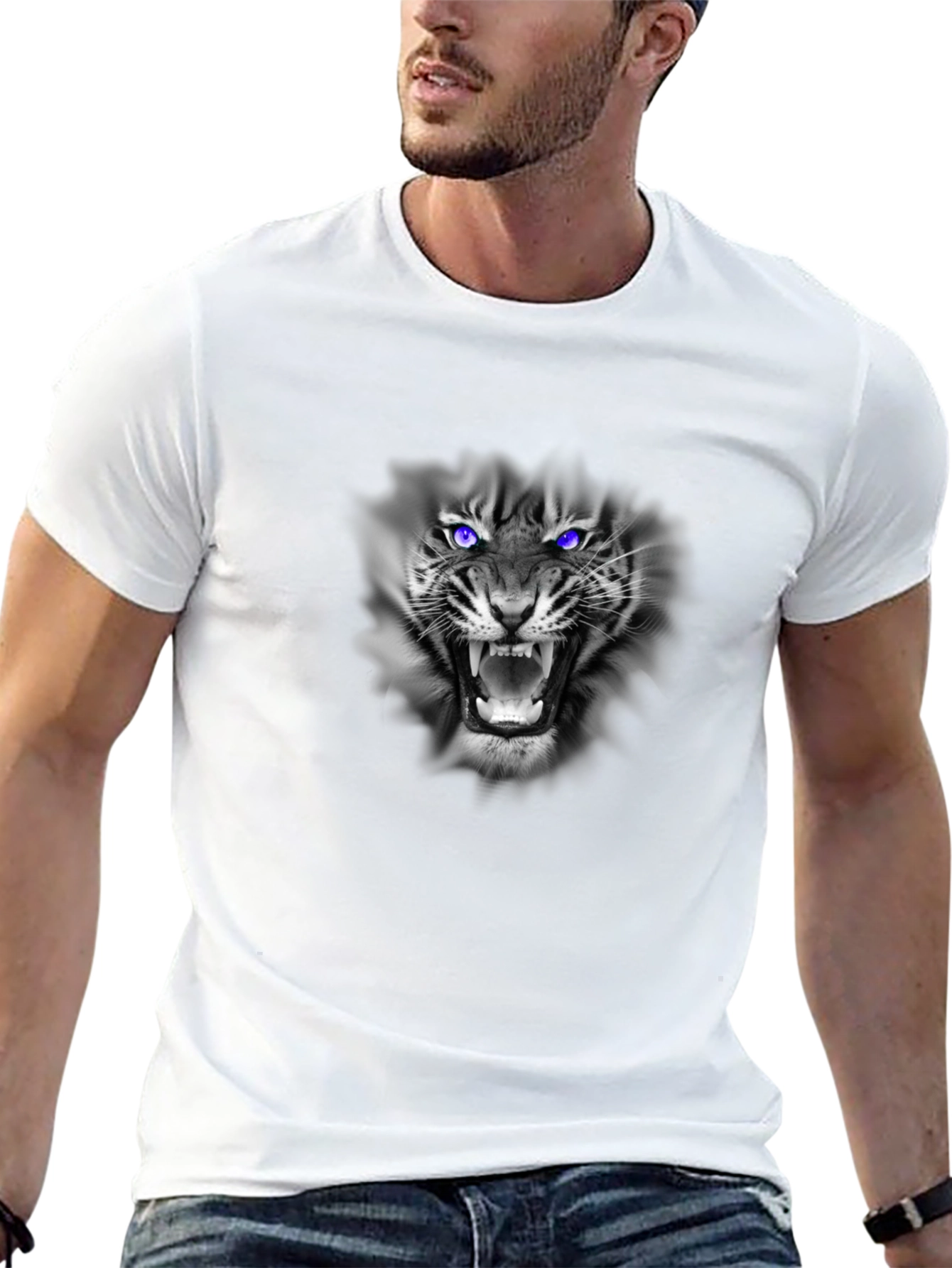 Tiger Graphic T-Shirt - Fierce Blue Eyes
