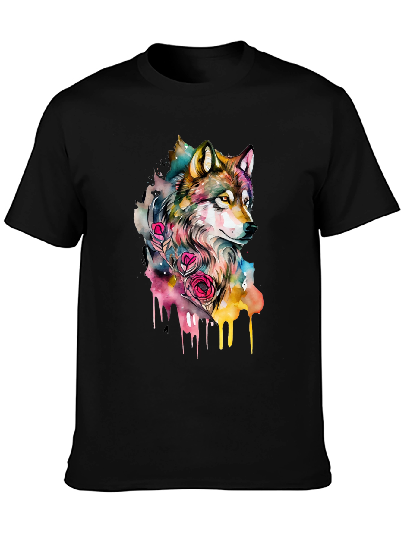 Wolf Watercolor Graphic Tee - Black