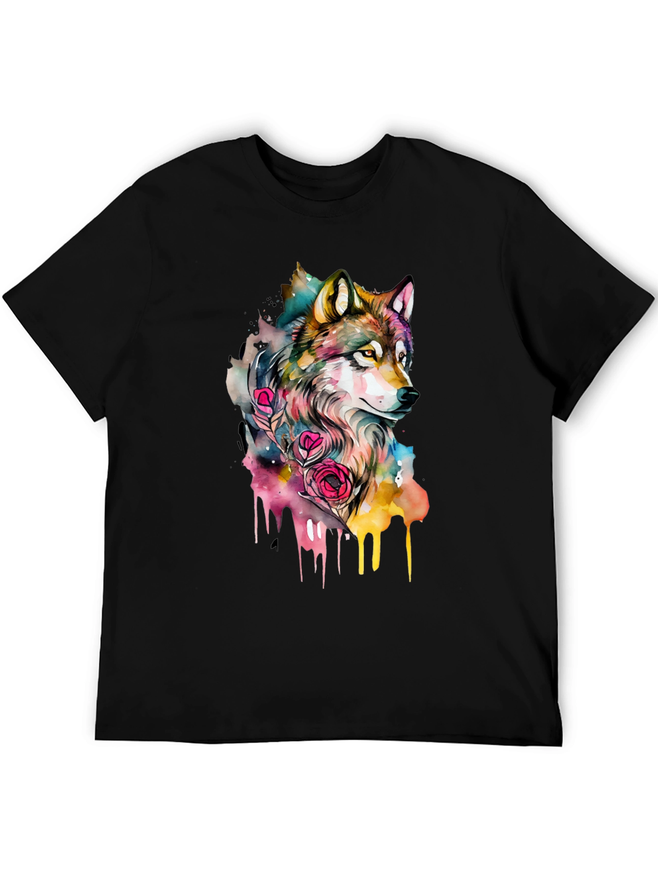 Wolf Watercolor Graphic Tee - Black