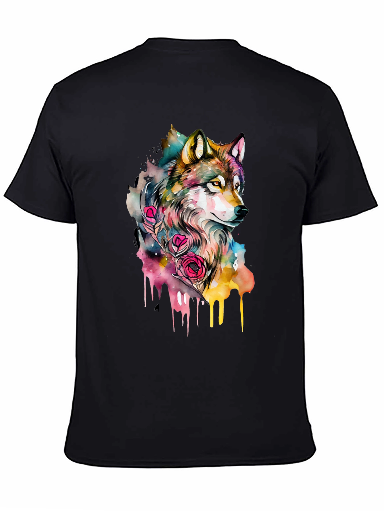 Wolf Watercolor Graphic Tee - Black