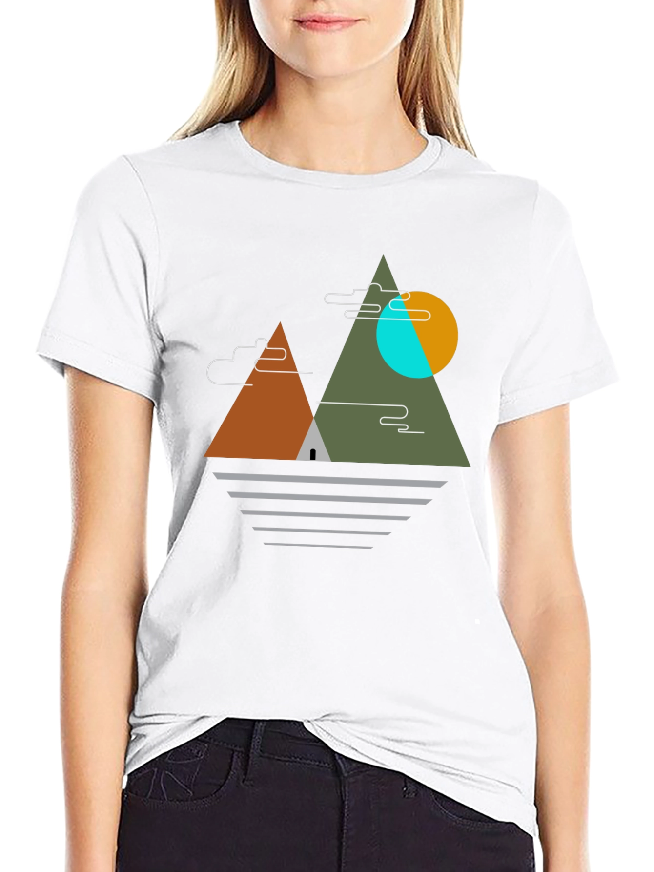 Geometric Mountain Graphic Tee - Black