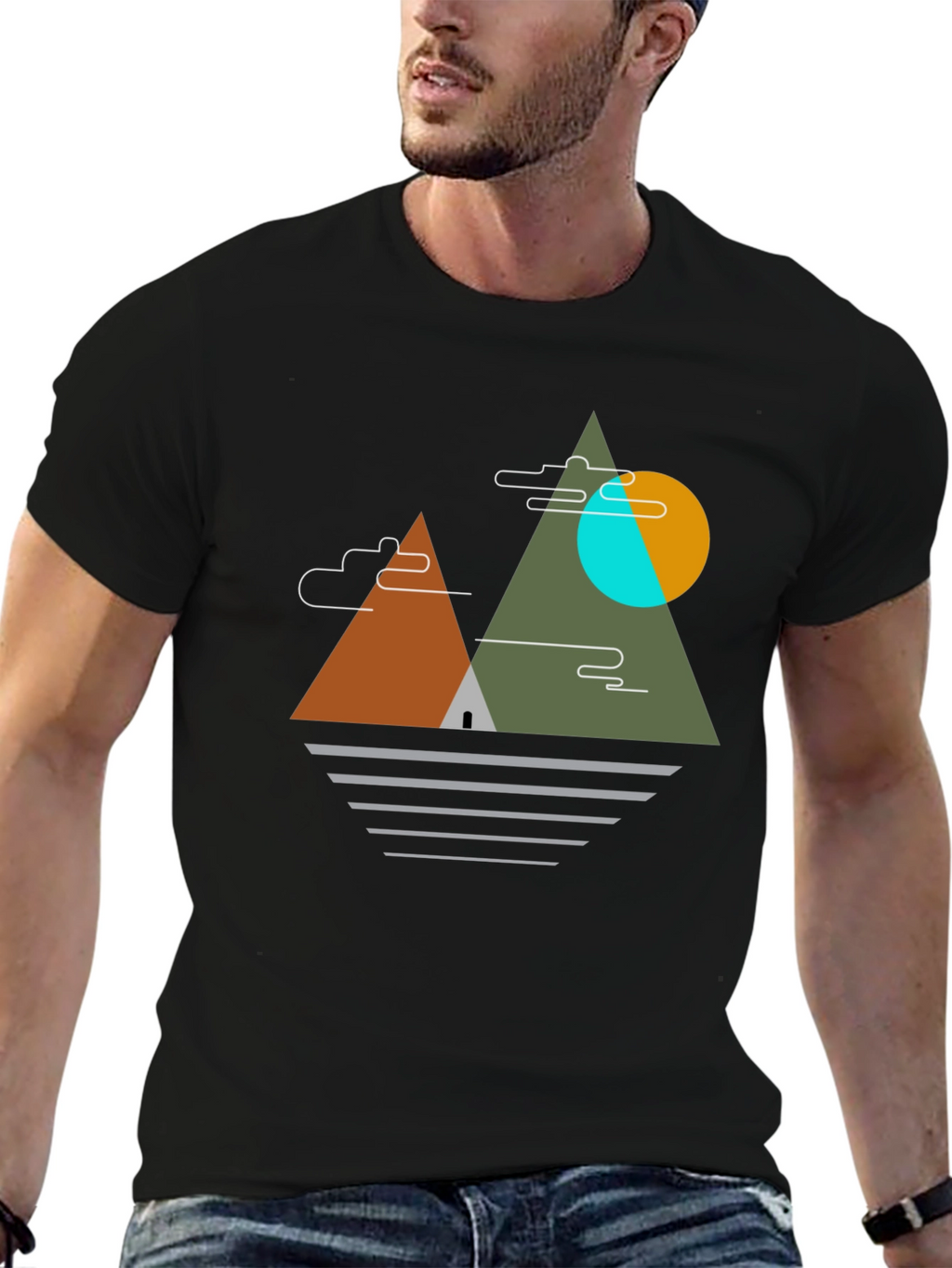Geometric Mountain Graphic Tee - Black
