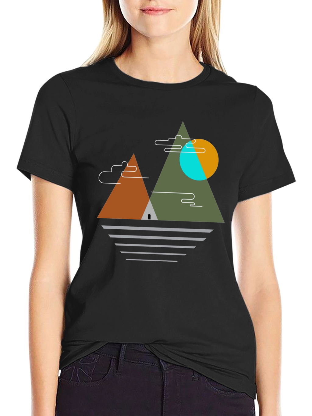 Geometric Mountain Graphic Tee - Black