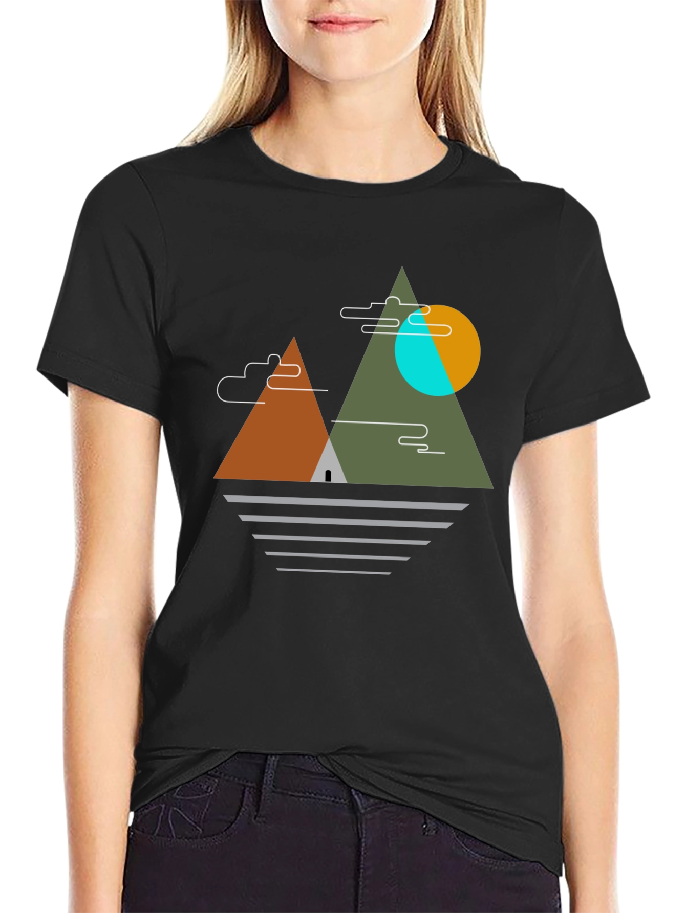 Geometric Mountain Graphic Tee - Black