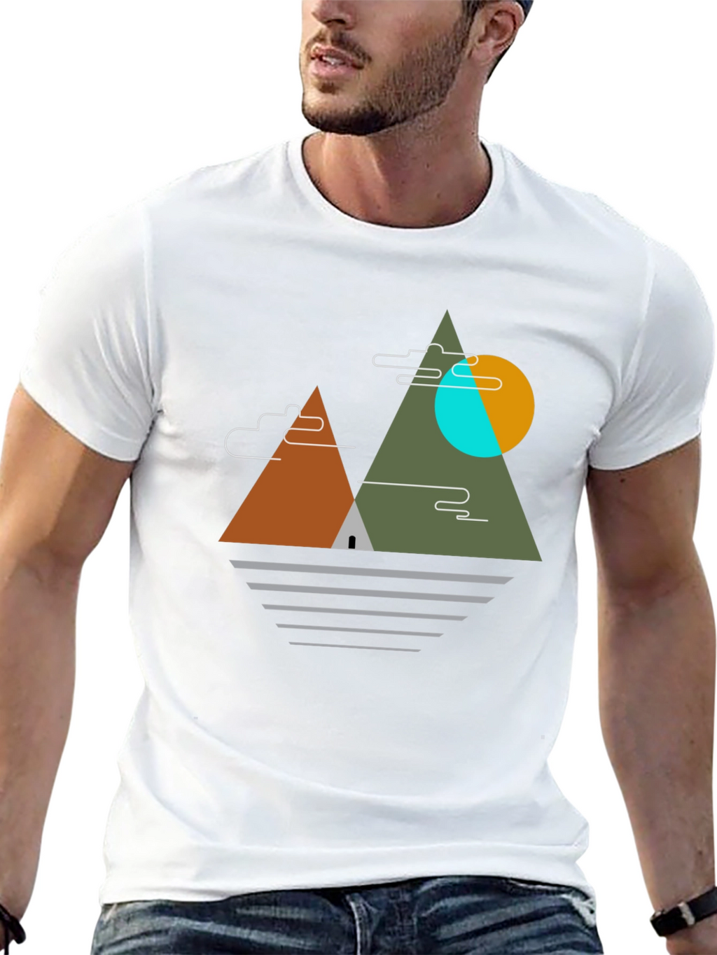 Geometric Mountain Graphic Tee - Black