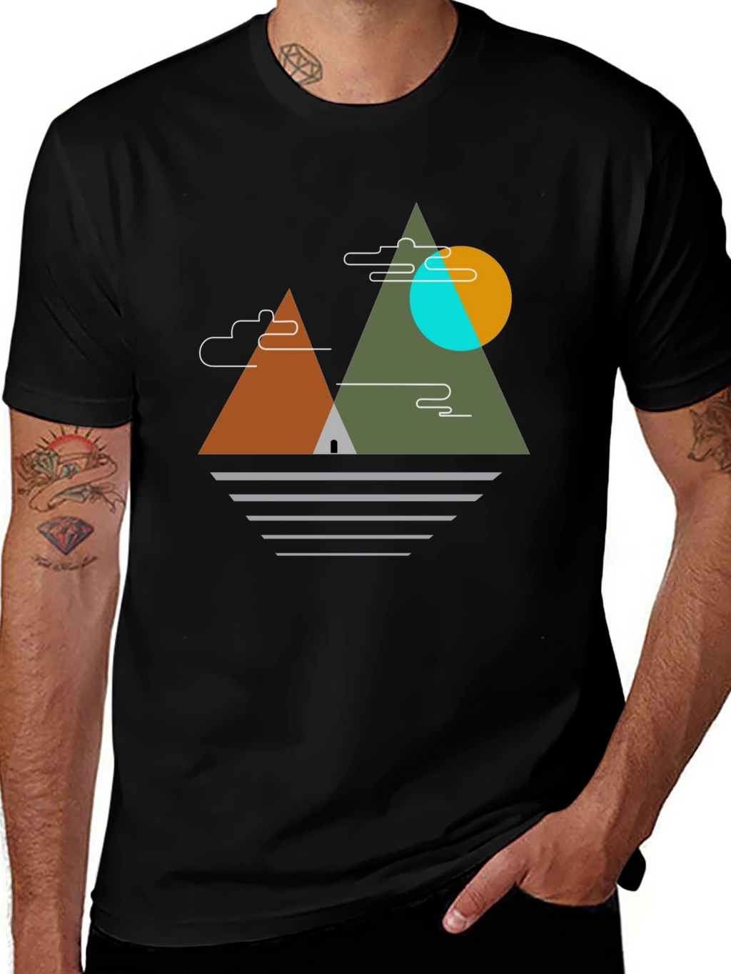 Geometric Mountain Graphic Tee - Black