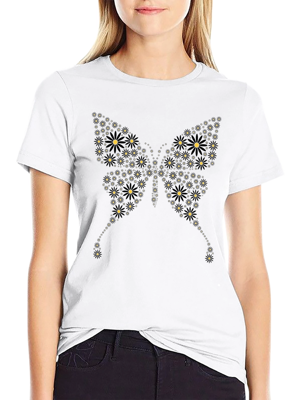 Butterfly Floral Graphic Black T-Shirt
