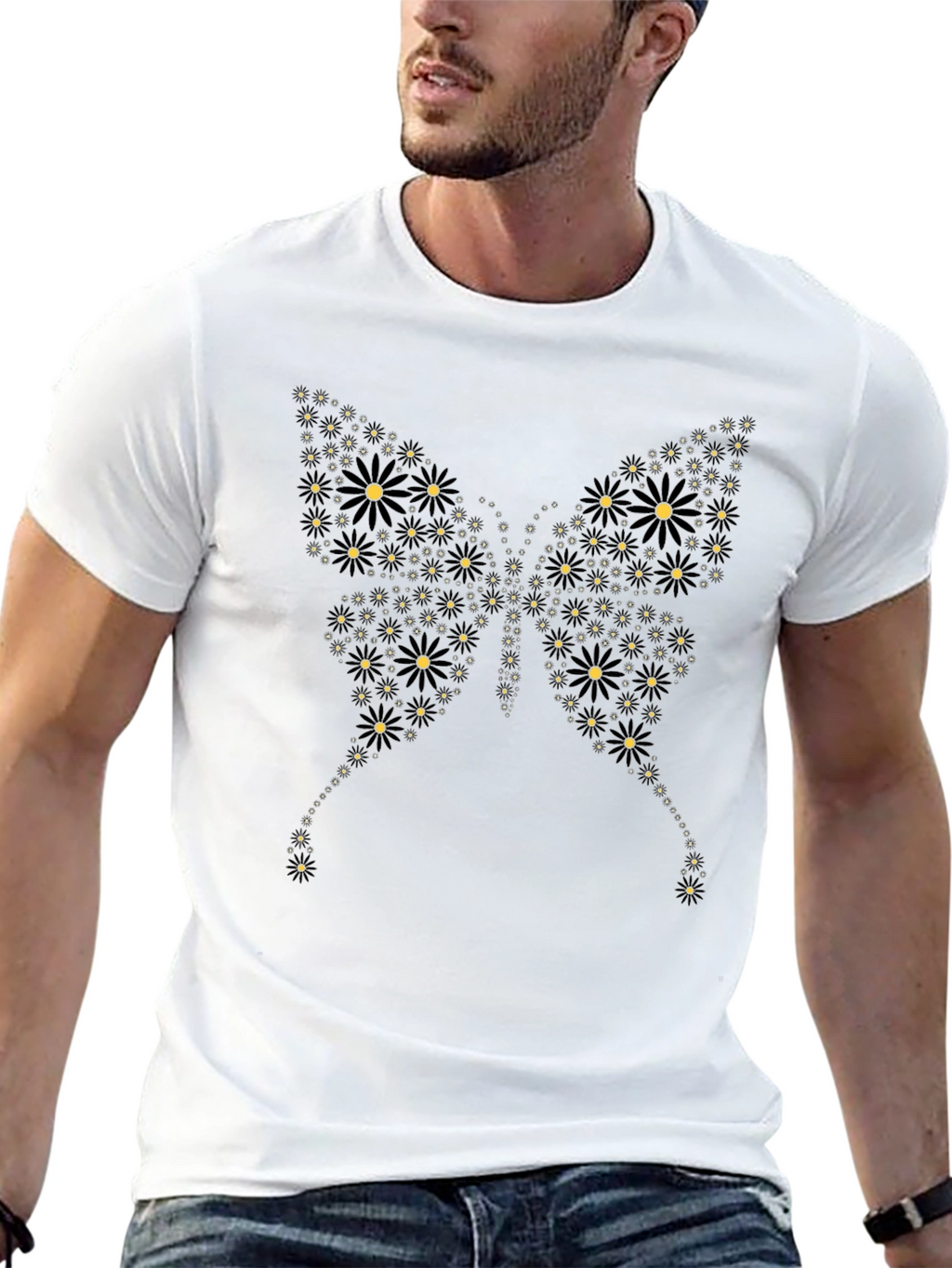 Butterfly Floral Graphic Black T-Shirt