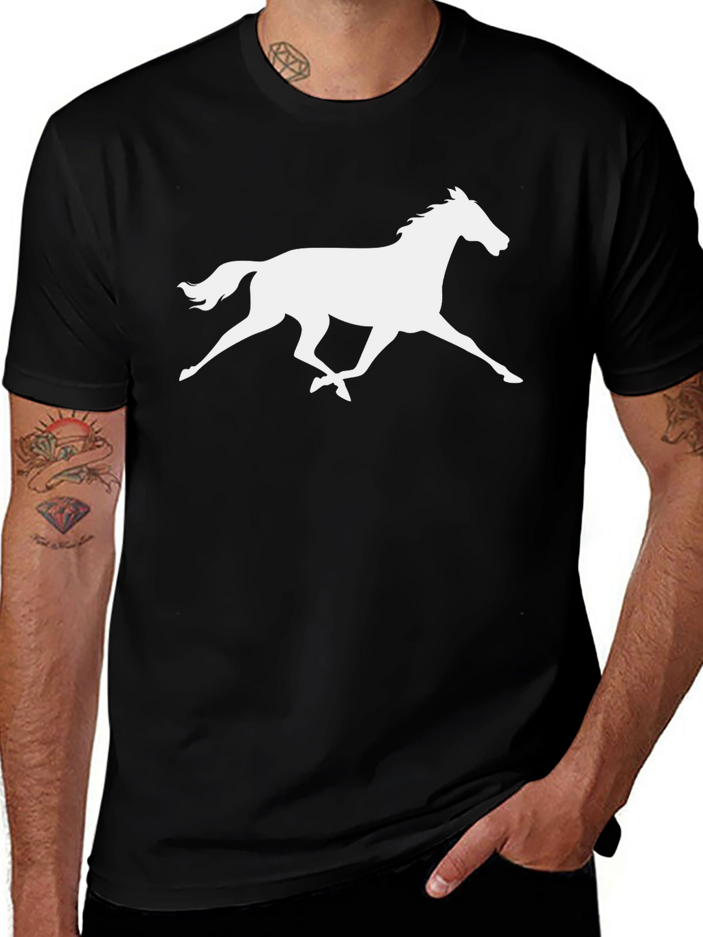 Galloping Horse Graphic Tee - Black Cotton T-Shirt