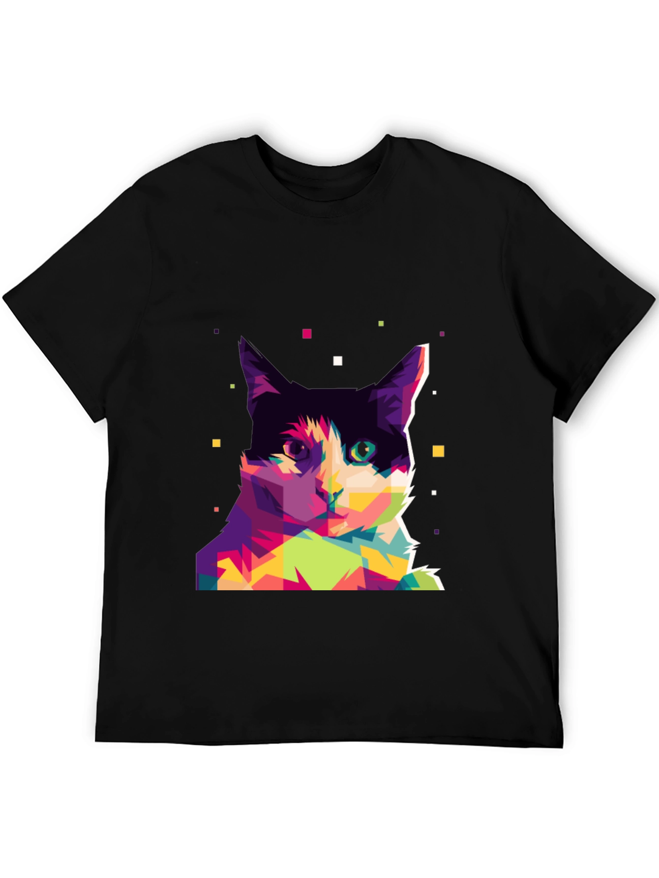 Colorful Cat Graphic Tee - Black