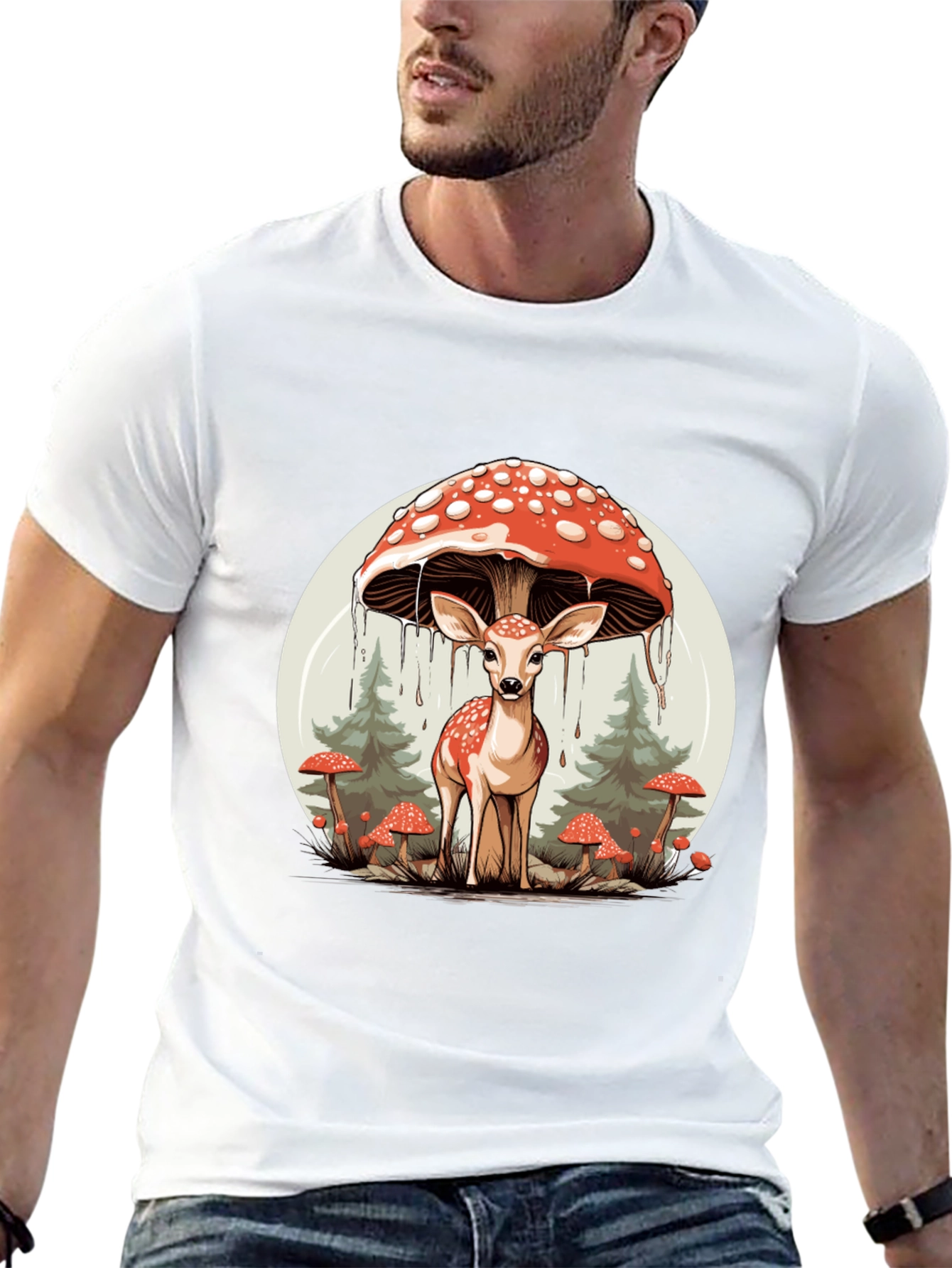 Mushroom Deer Graphic T-Shirt