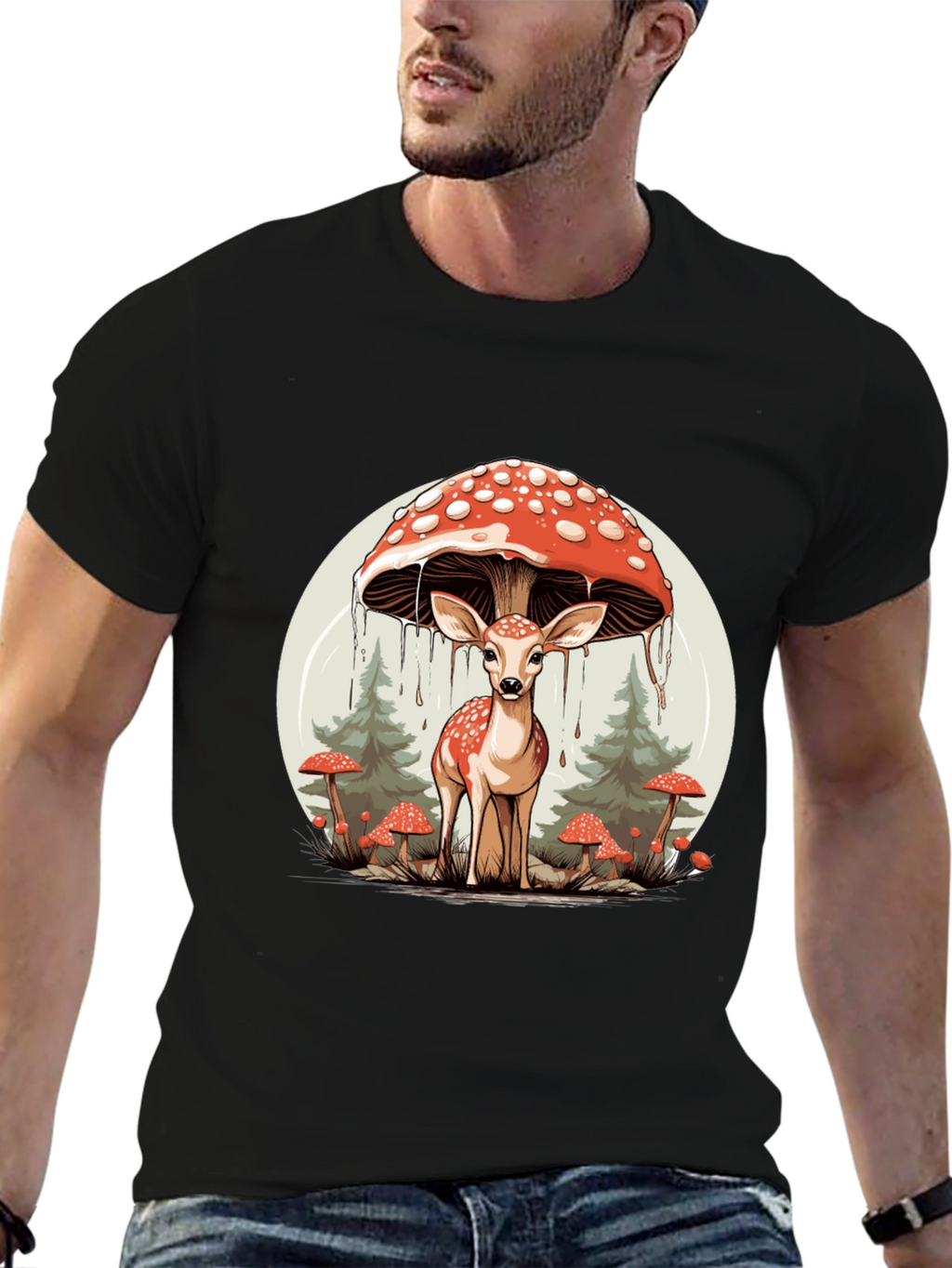 Mushroom Deer Graphic T-Shirt