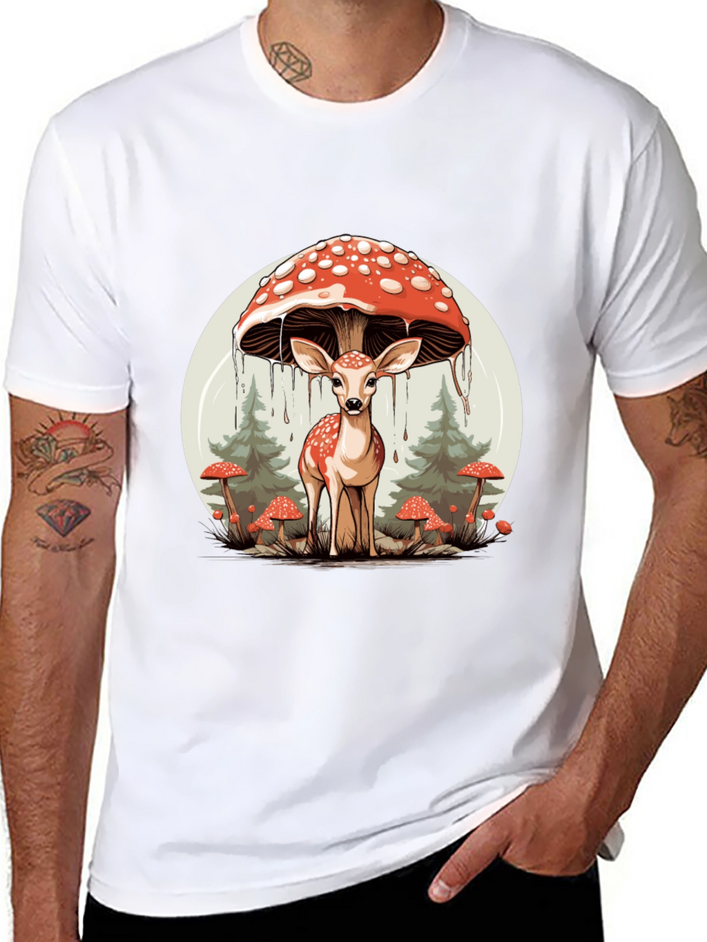 Mushroom Deer Graphic T-Shirt