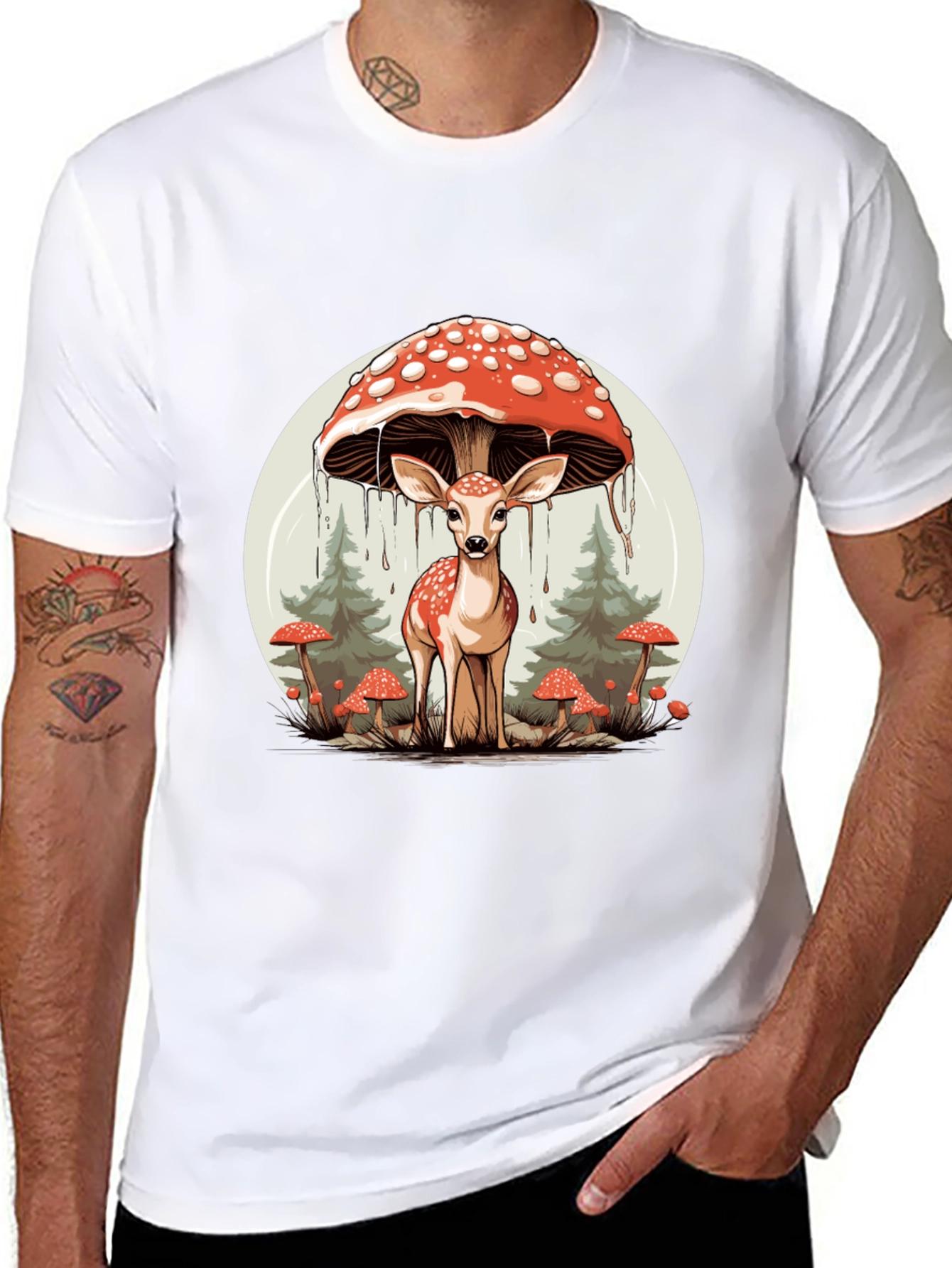 Mushroom Deer Graphic T-Shirt