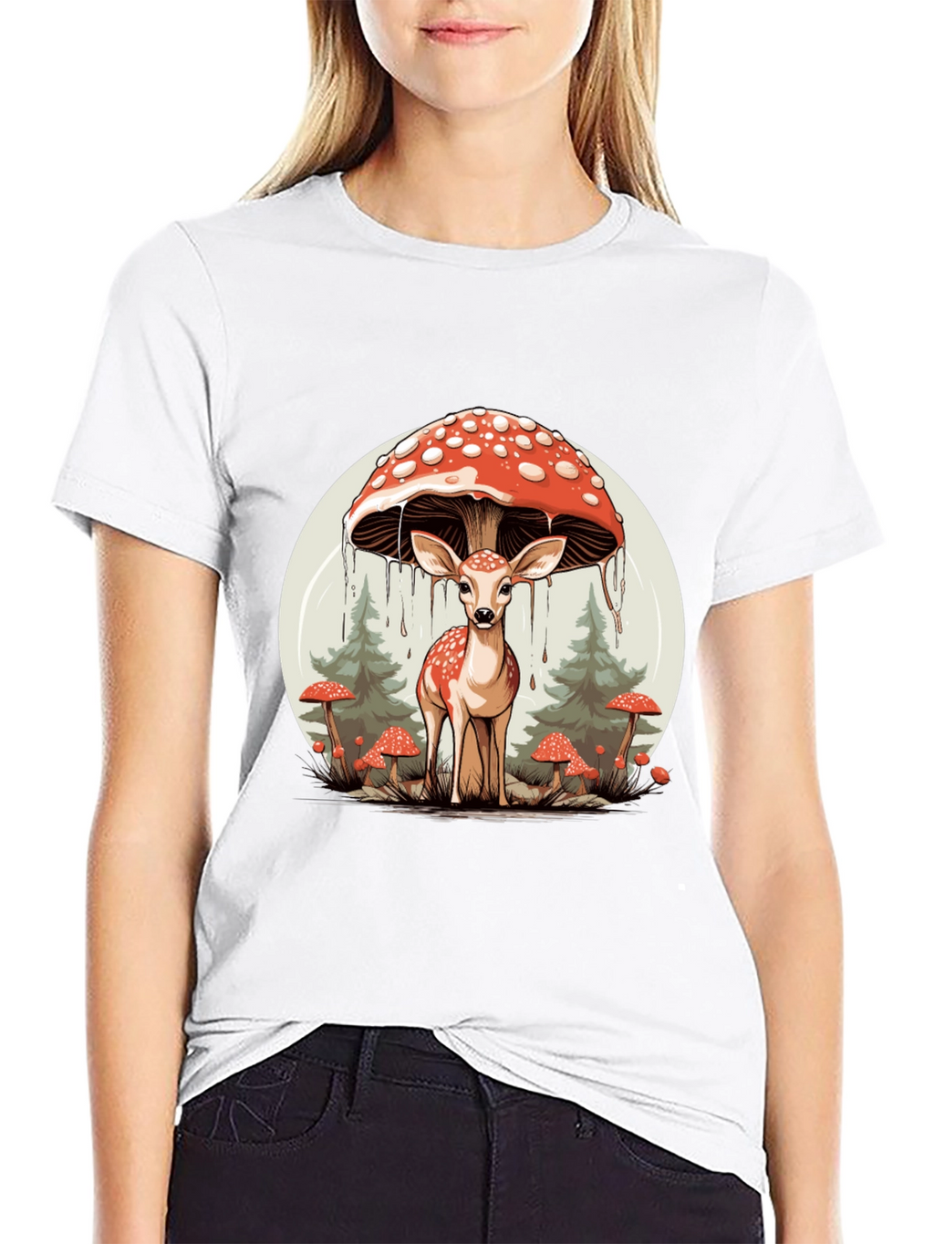 Mushroom Deer Graphic T-Shirt