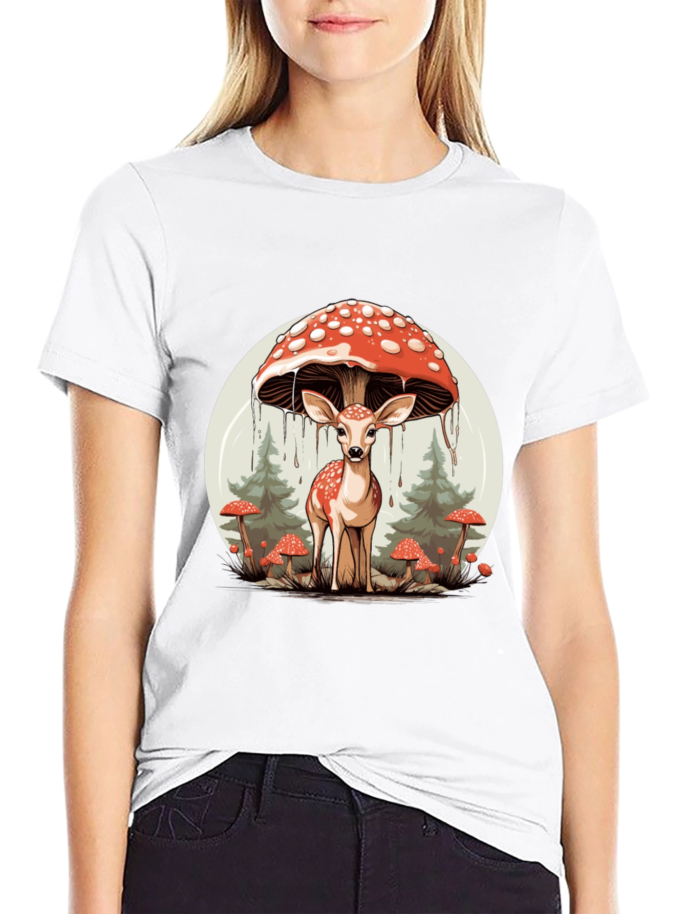 Mushroom Deer Graphic T-Shirt