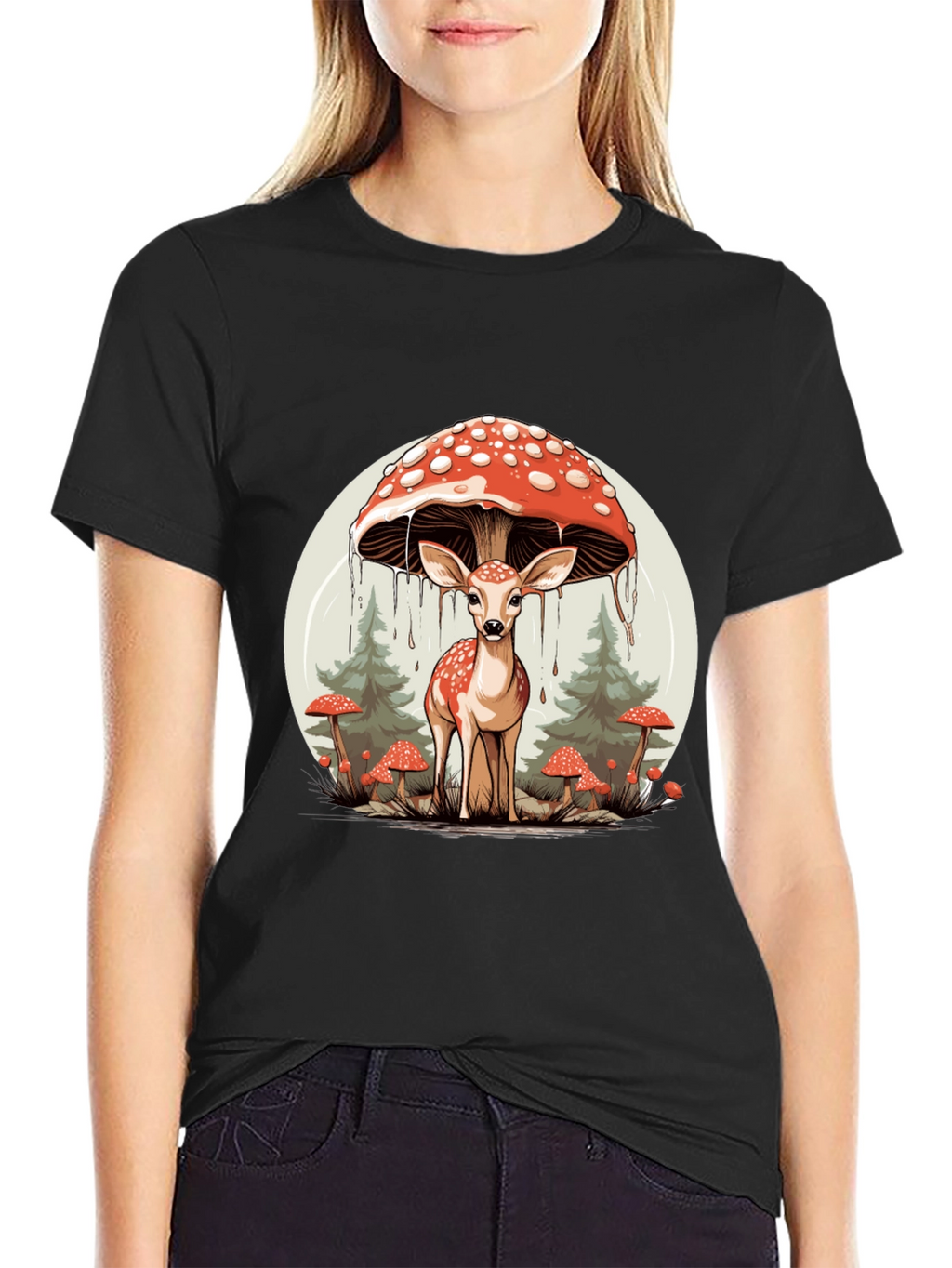 Mushroom Deer Graphic T-Shirt