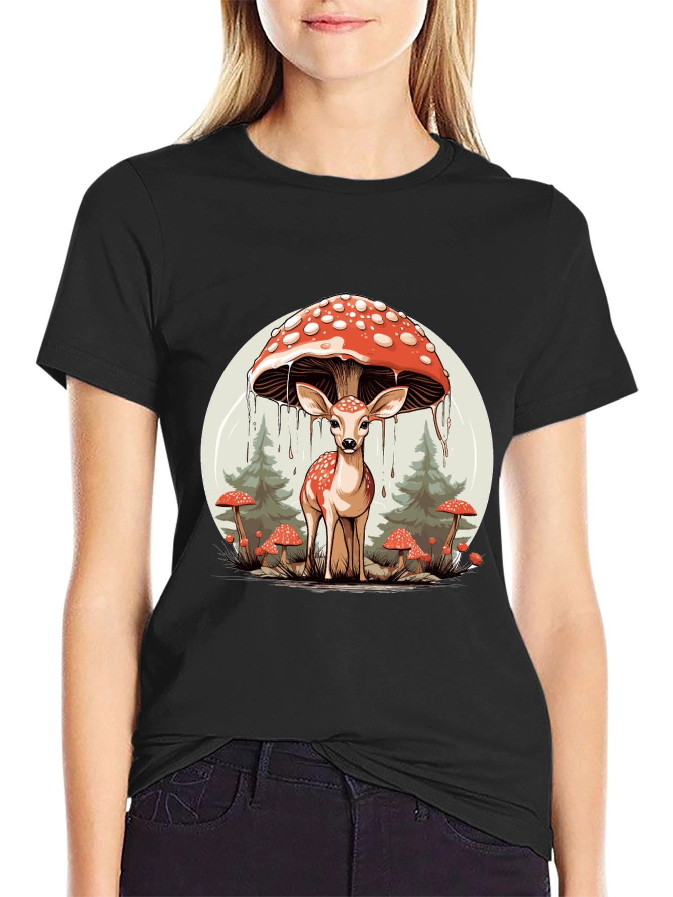 Mushroom Deer Graphic T-Shirt