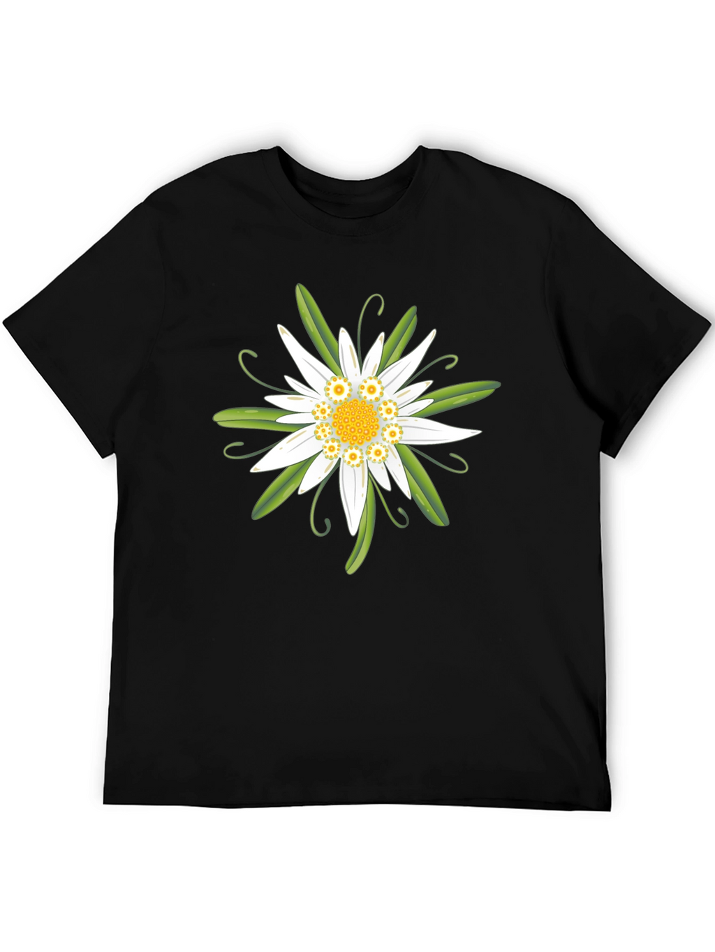 Edelweiss Flower Graphic T-Shirt - Black