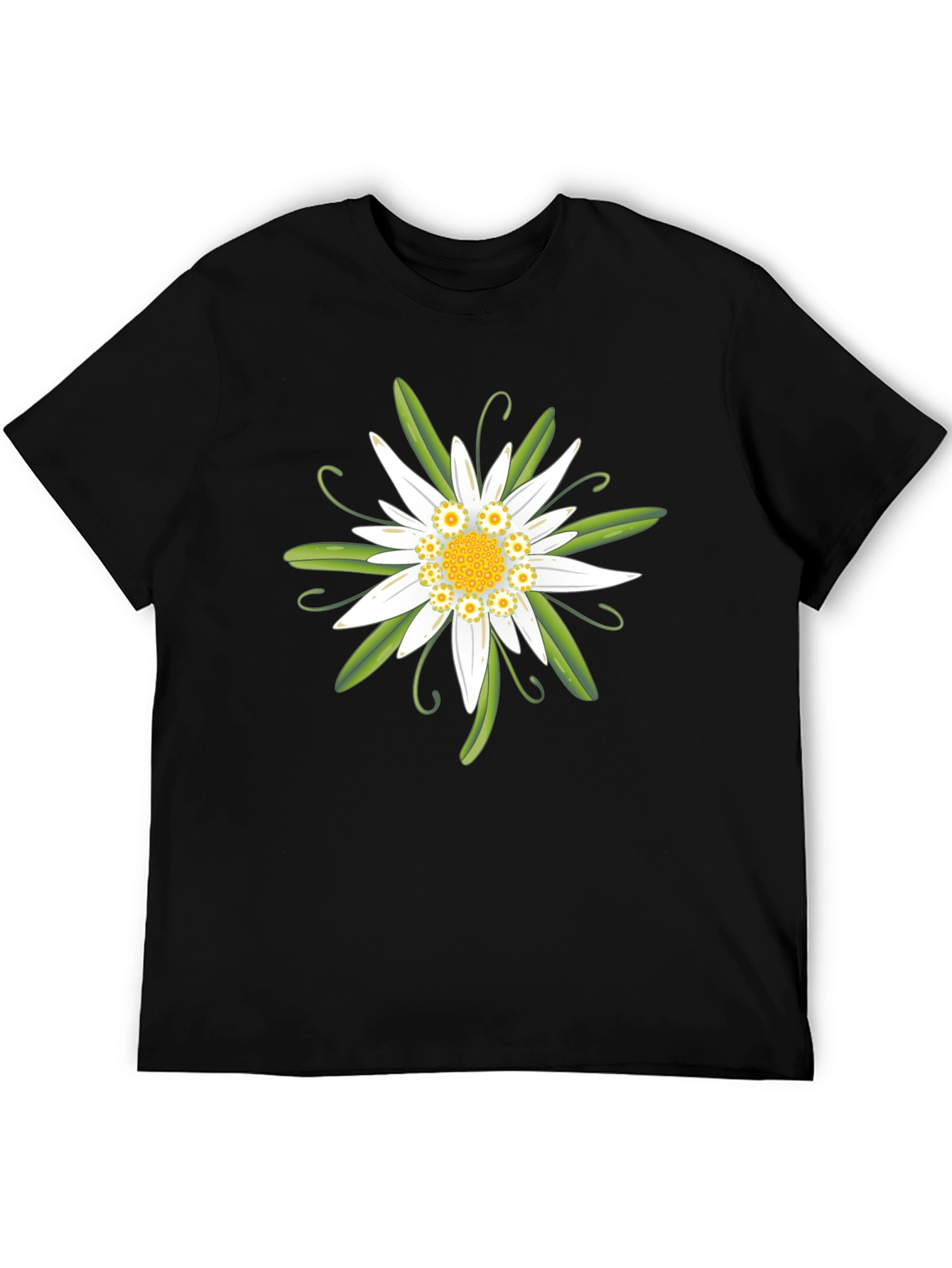 Edelweiss Flower Graphic T-Shirt - Black