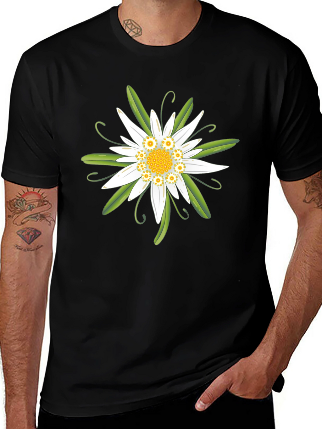 Edelweiss Flower Graphic T-Shirt - Black