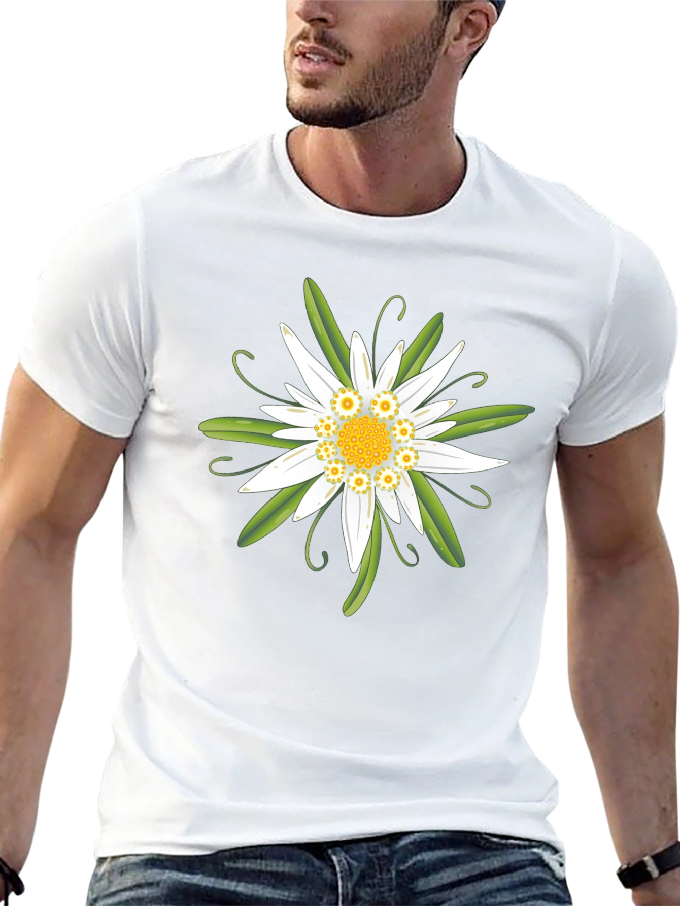 Edelweiss Flower Graphic T-Shirt - Black