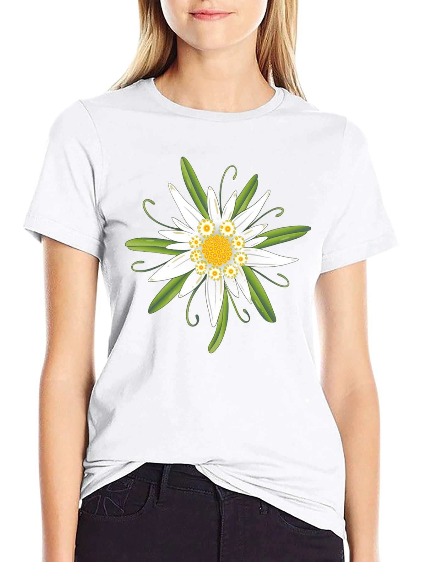 Edelweiss Flower Graphic T-Shirt - Black