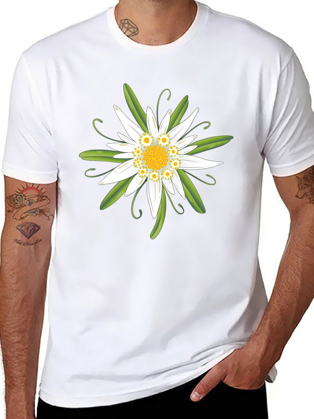 Edelweiss Flower Graphic T-Shirt - Black
