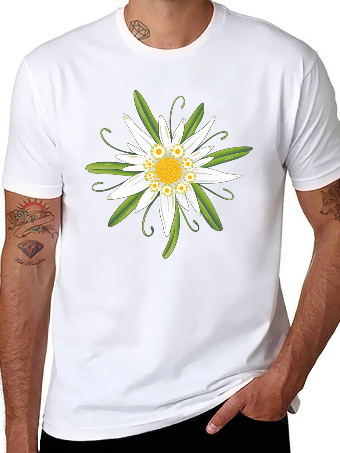 Edelweiss Flower Graphic T-Shirt - Black