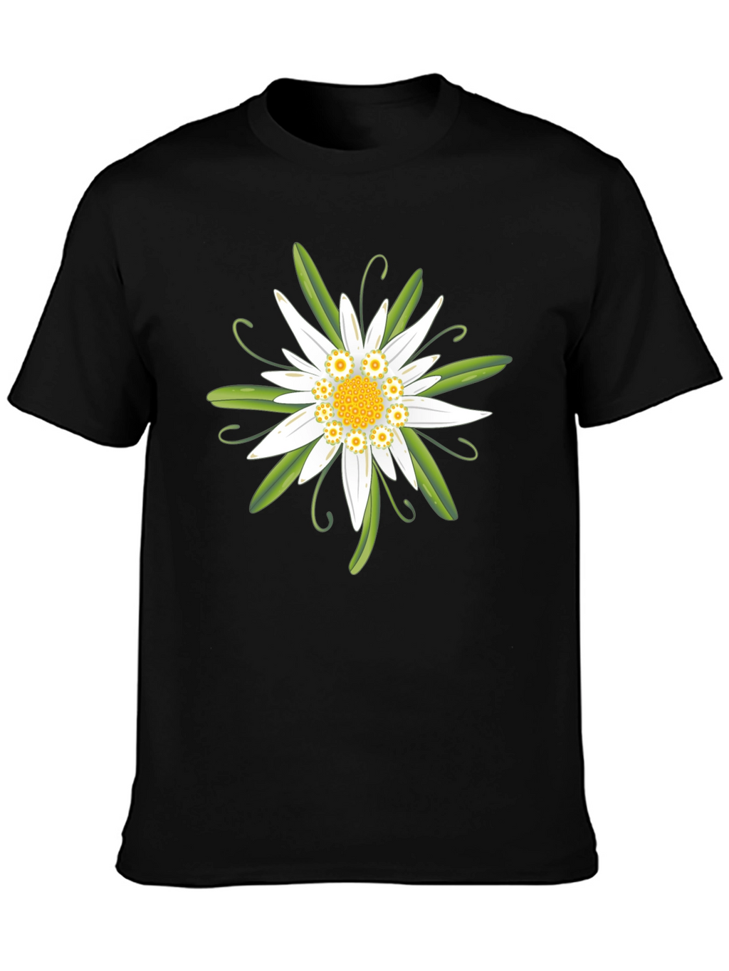 Edelweiss Flower Graphic T-Shirt - Black