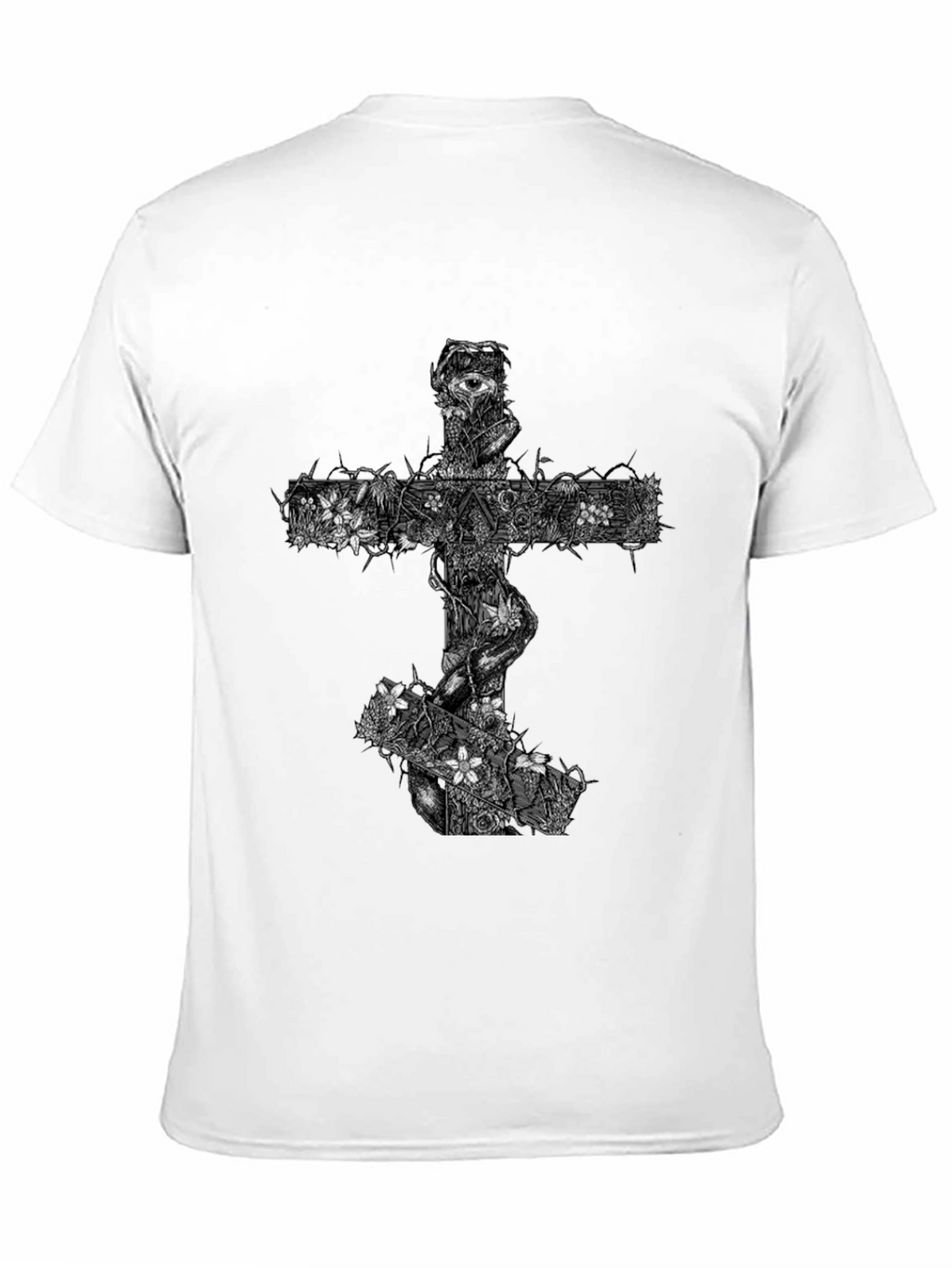Floral Cross Graphic Black T-Shirt