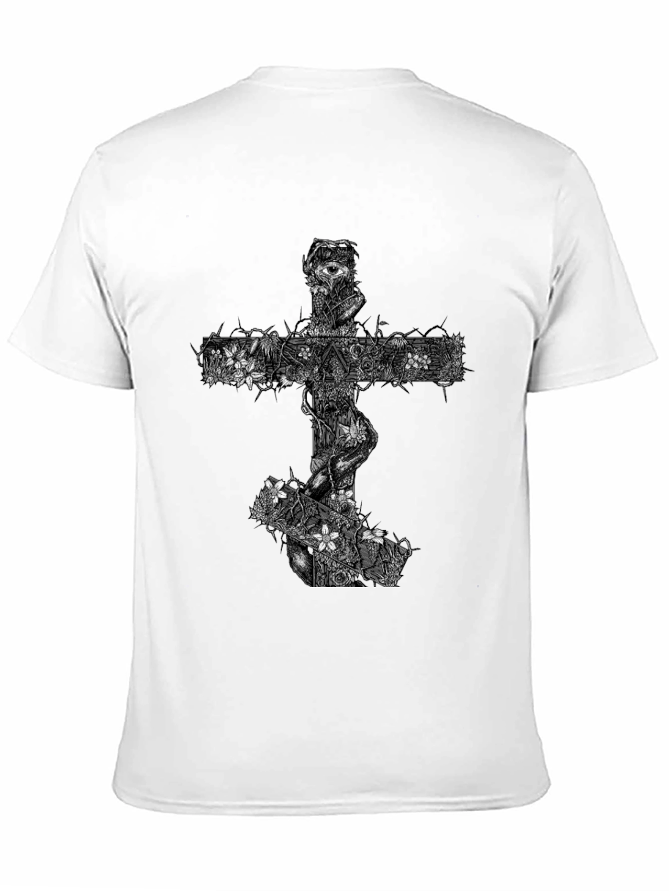 Floral Cross Graphic Black T-Shirt