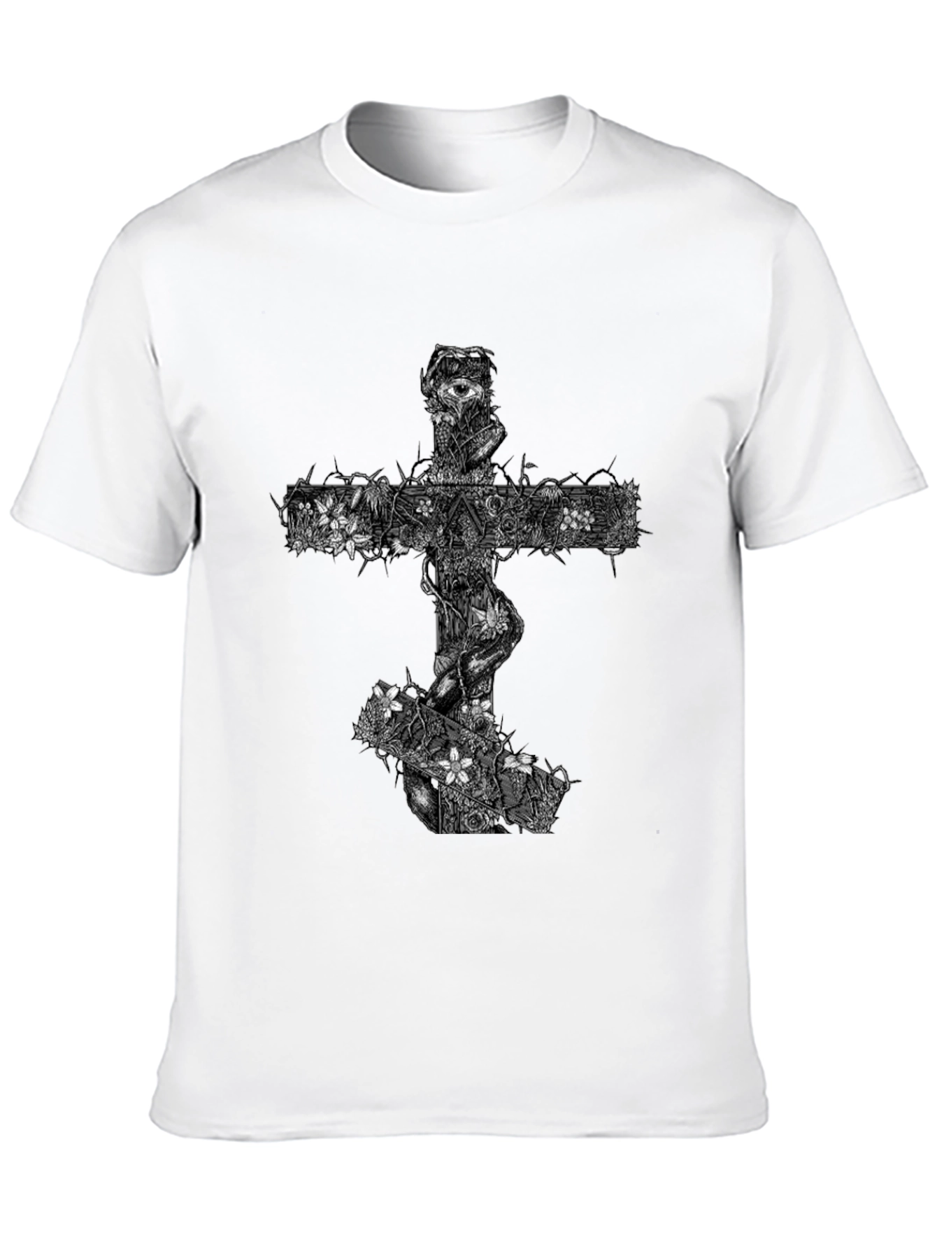 Floral Cross Graphic Black T-Shirt