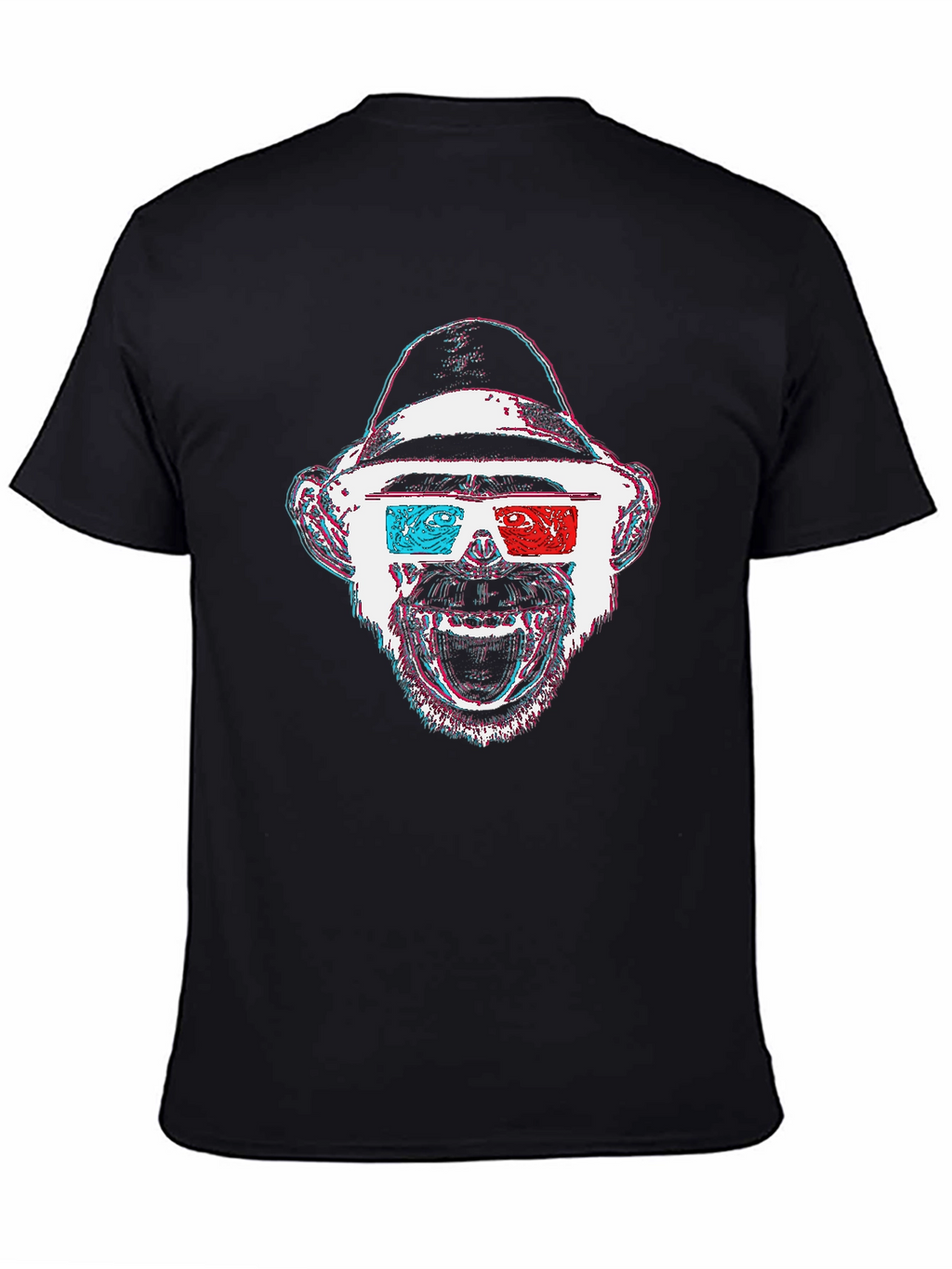 Monkey 3D Glasses Graphic T-Shirt - Black