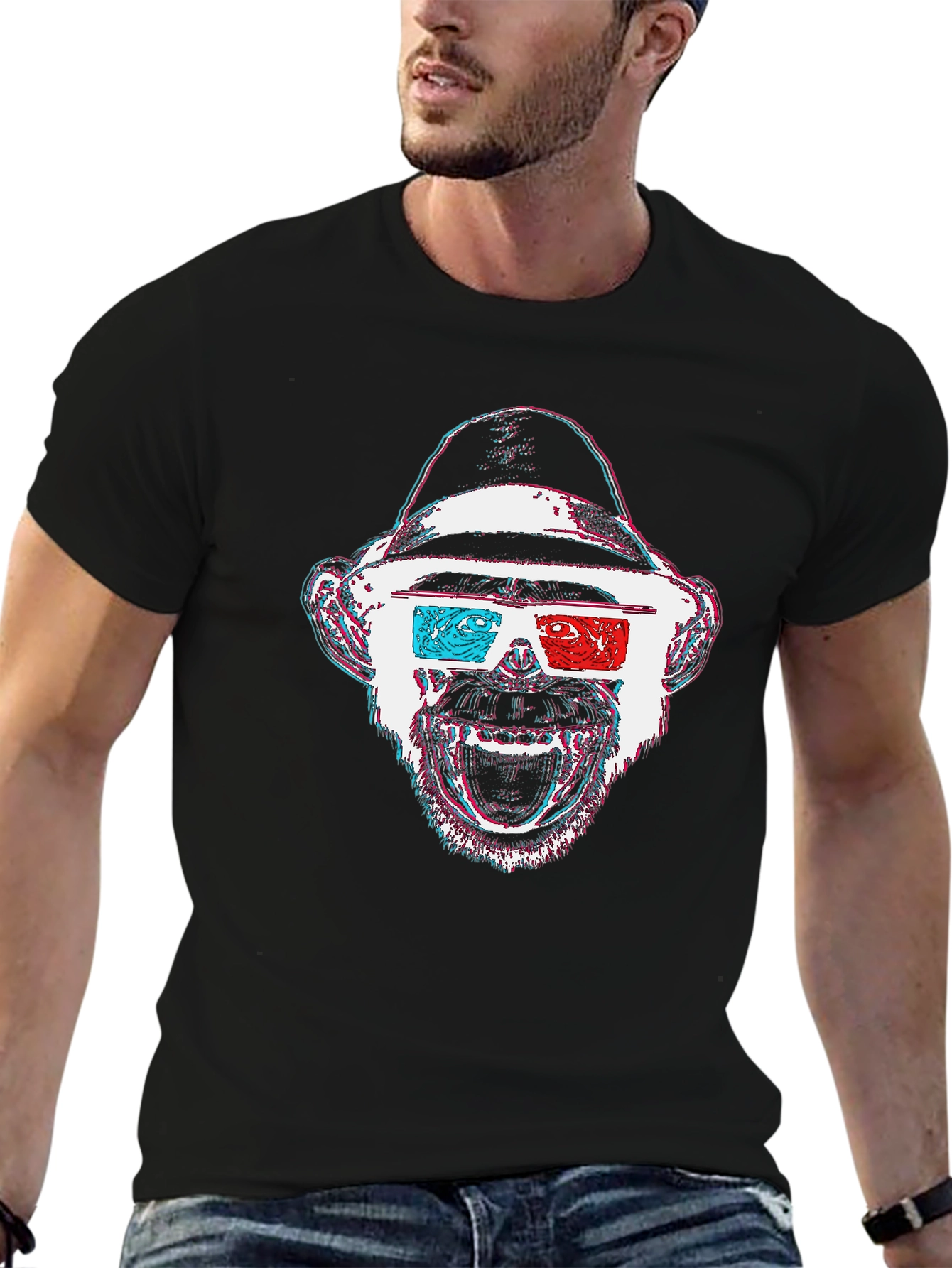 Monkey 3D Glasses Graphic T-Shirt - Black