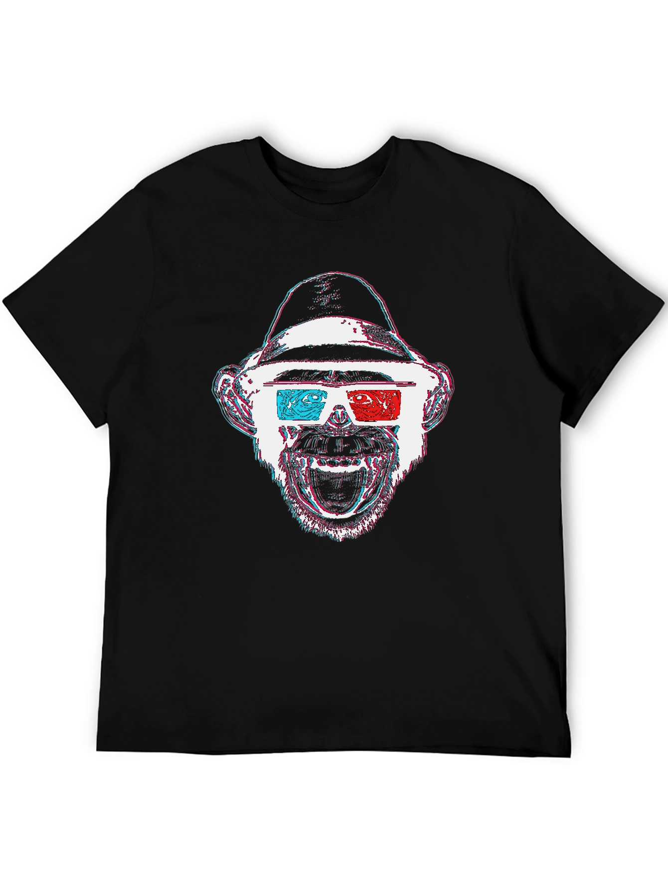 Monkey 3D Glasses Graphic T-Shirt - Black