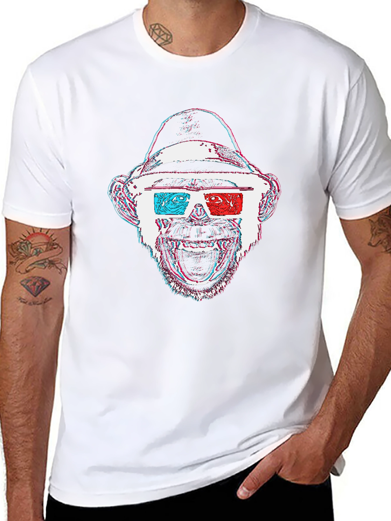 Monkey 3D Glasses Graphic T-Shirt - Black