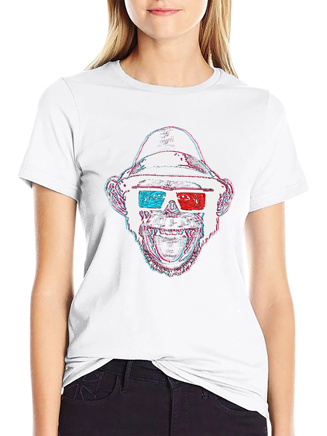 Monkey 3D Glasses Graphic T-Shirt - Black