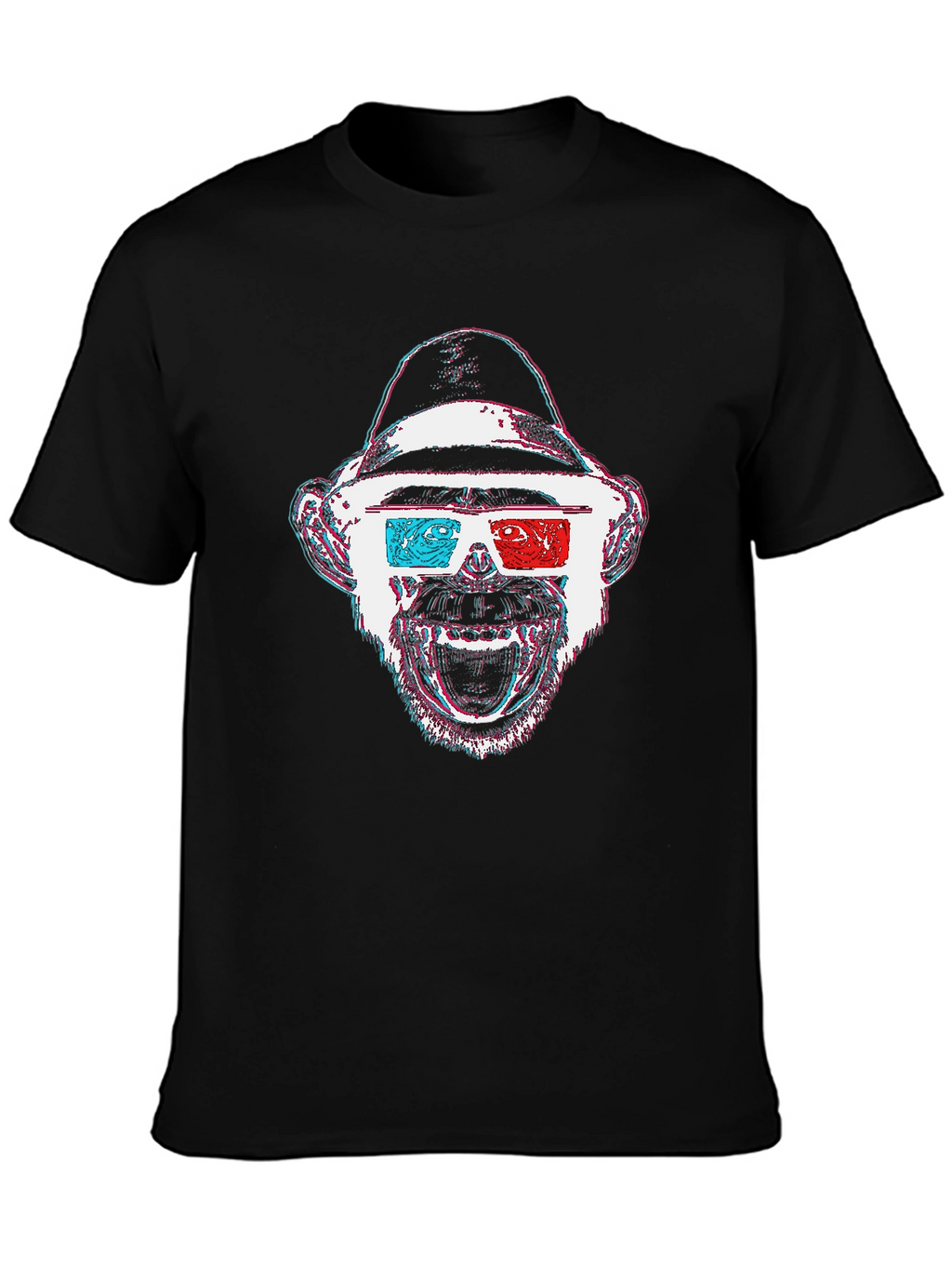 Monkey 3D Glasses Graphic T-Shirt - Black