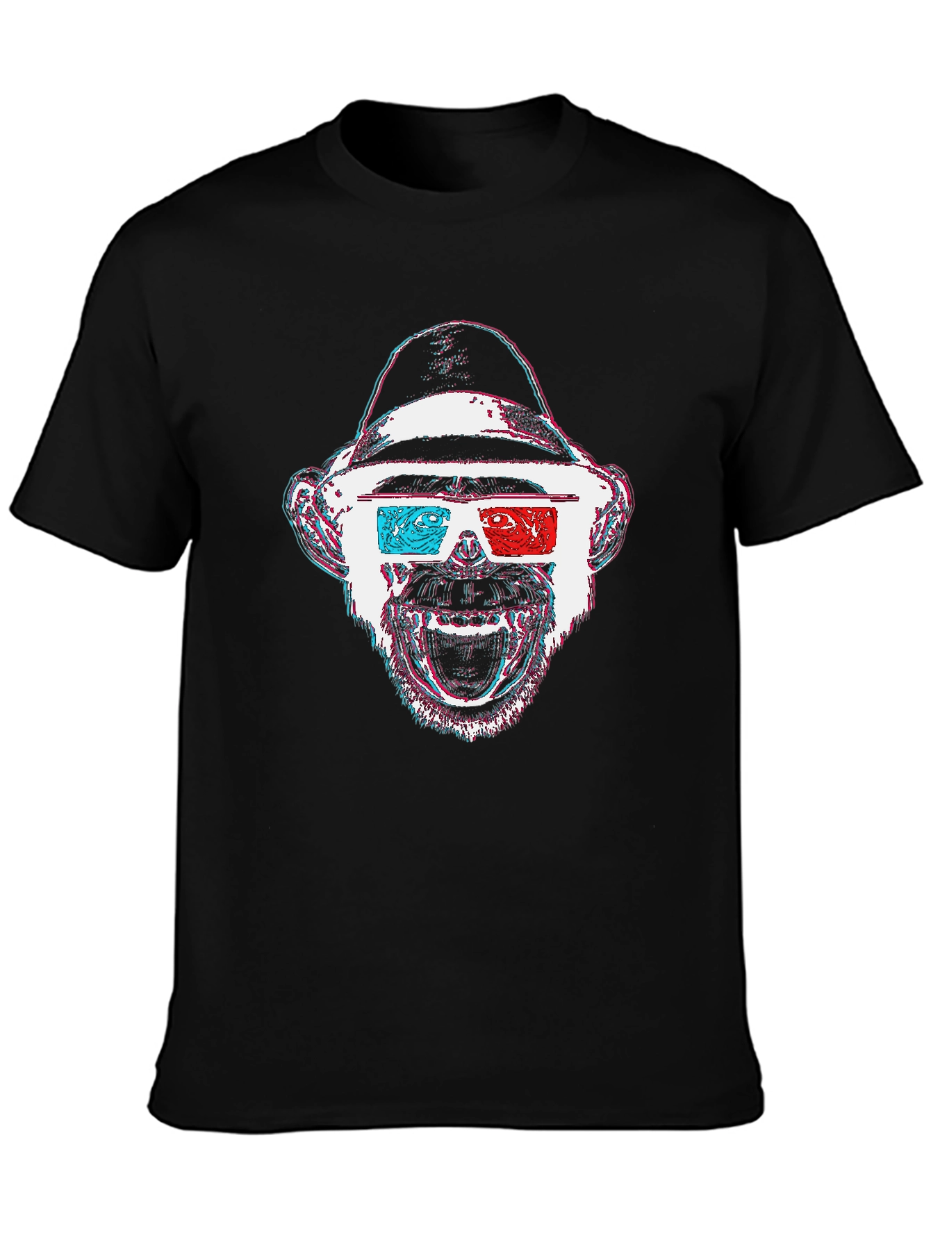 Monkey 3D Glasses Graphic T-Shirt - Black