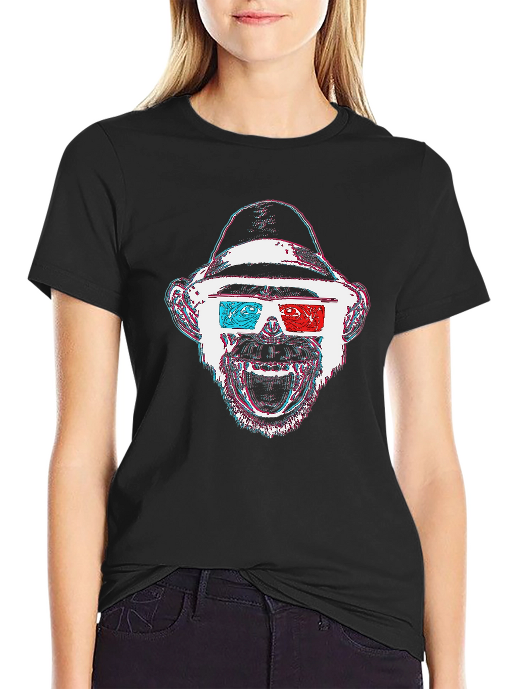 Monkey 3D Glasses Graphic T-Shirt - Black