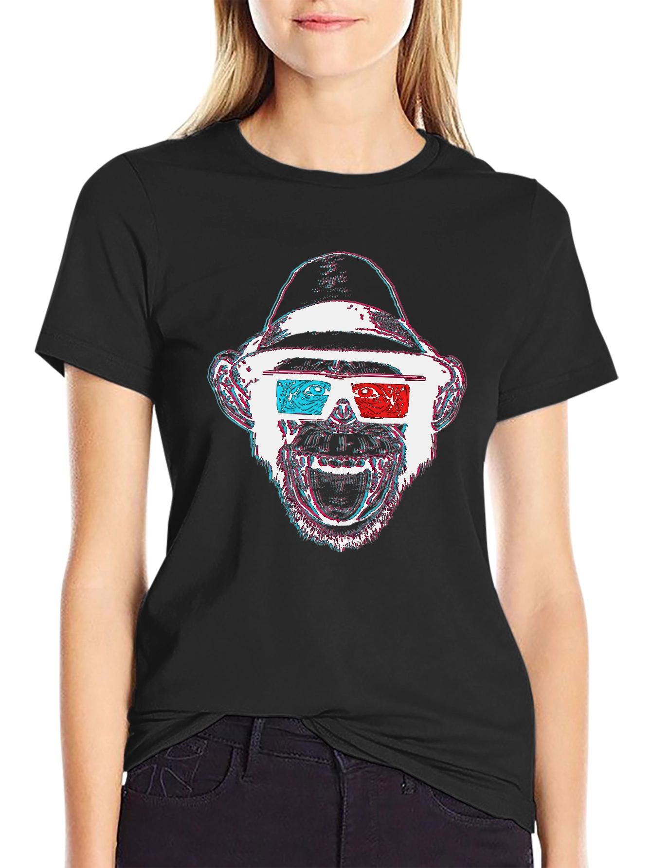 Monkey 3D Glasses Graphic T-Shirt - Black