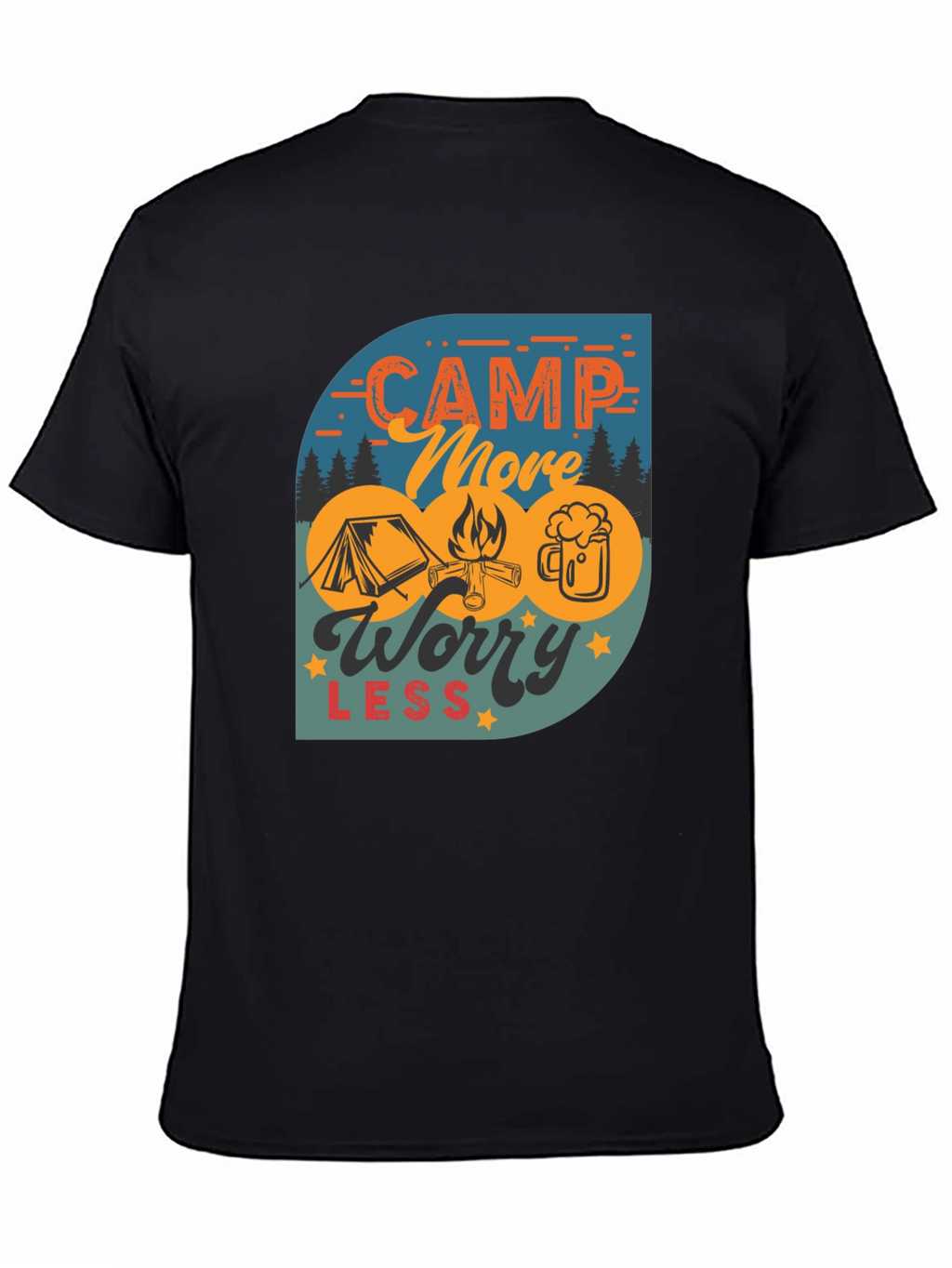 Camp More Worry Less Black Graphic Tee