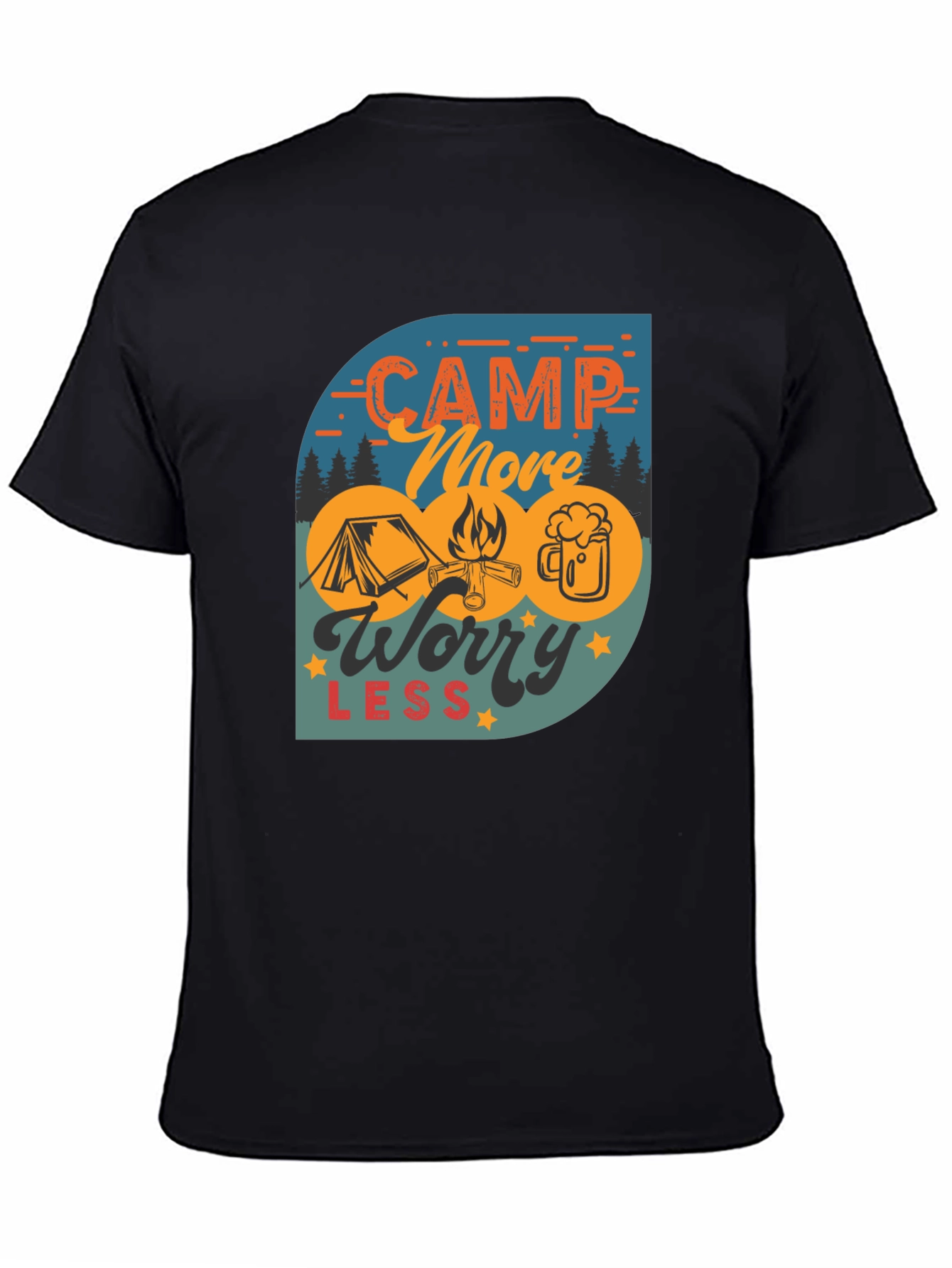 Camp More Worry Less Black Graphic Tee