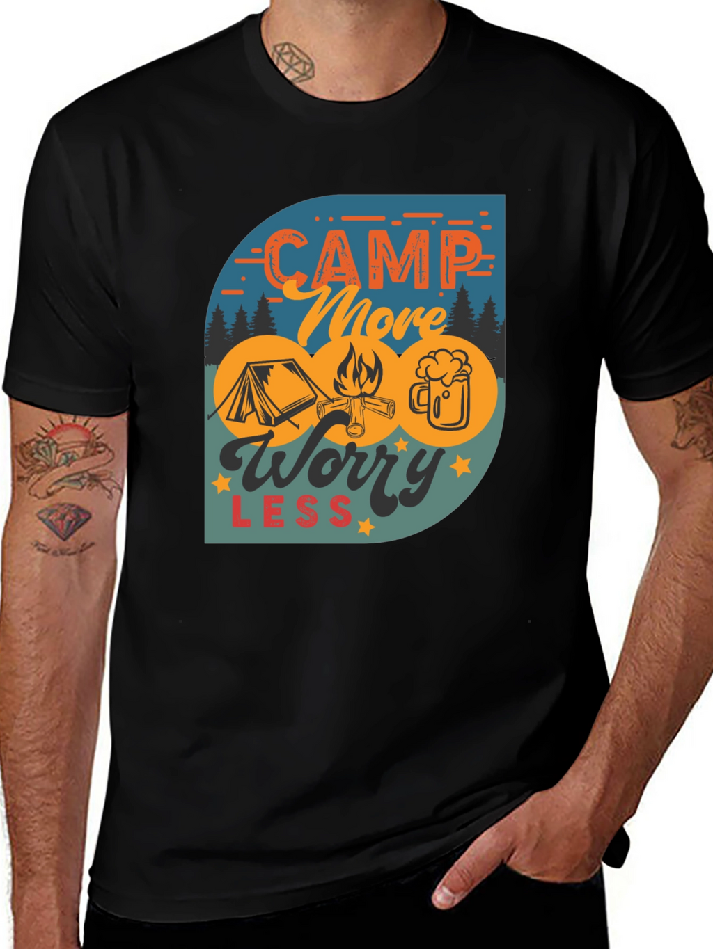 Camp More Worry Less Black Graphic Tee